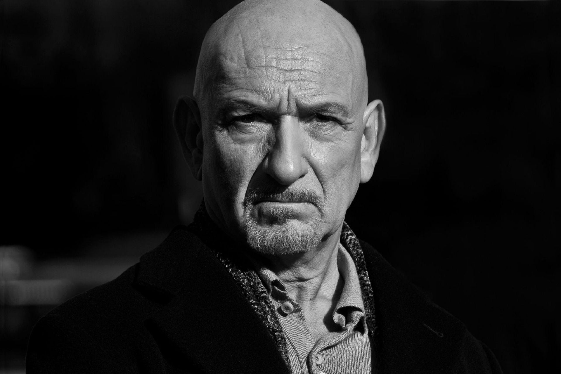 look, pose, black and white, actor, view, Ben Kingsley
