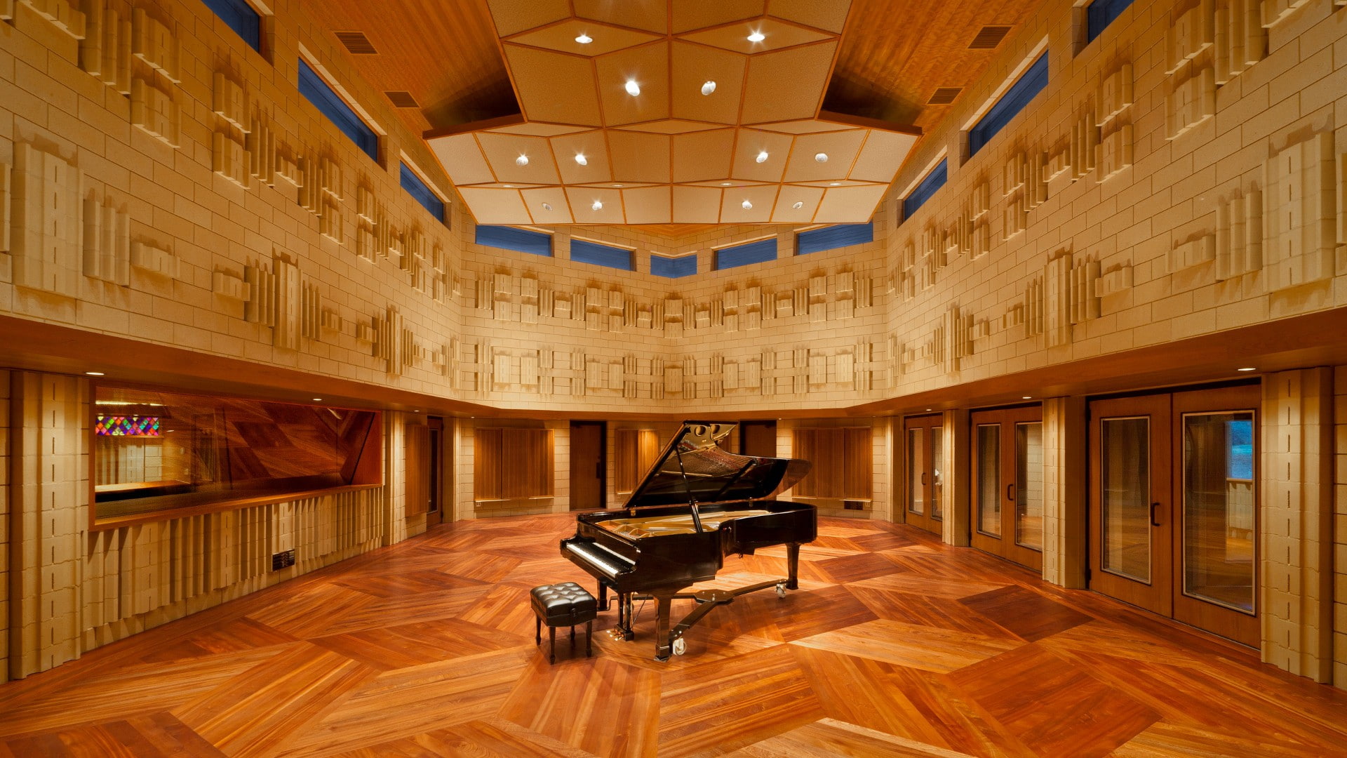 piano, indoors, flooring, musical equipment, architecture, wood