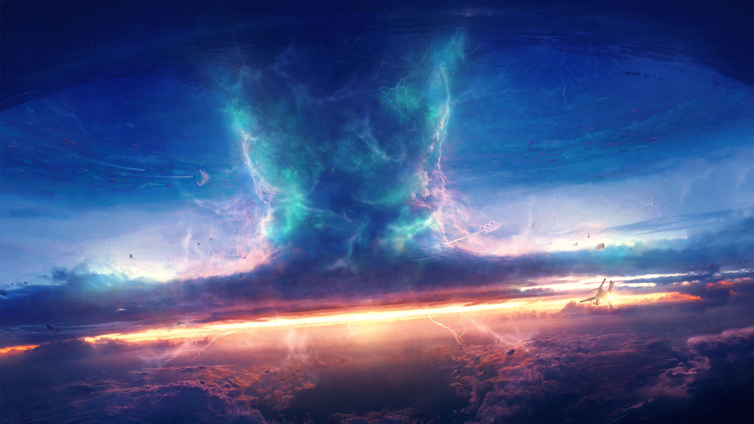 fantasy art, artwork, sunset, clouds