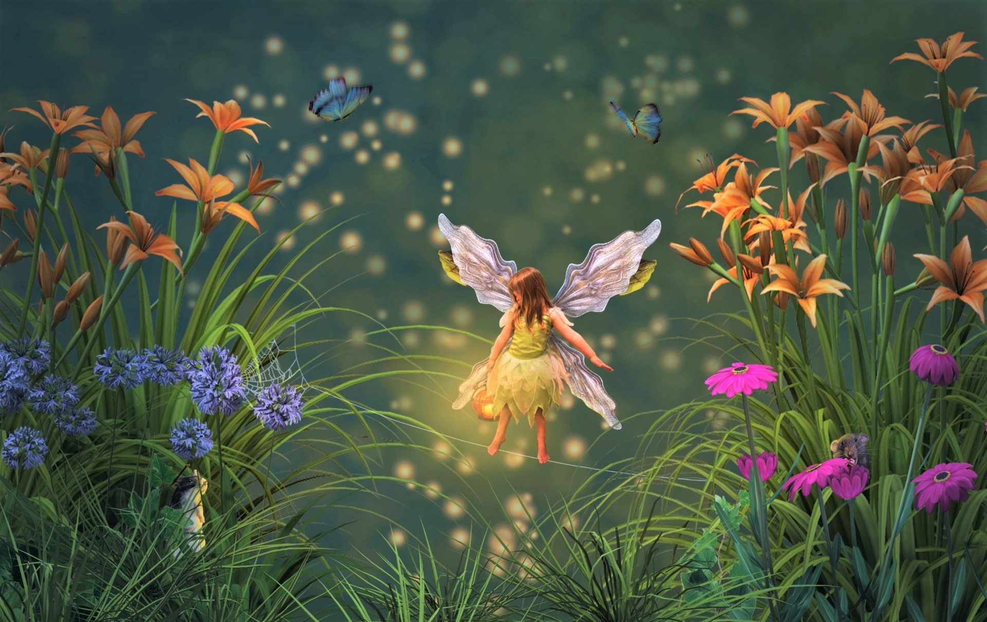 Fantasy, Fairy, Butterfly, Child, Flower, Little Girl, Wings