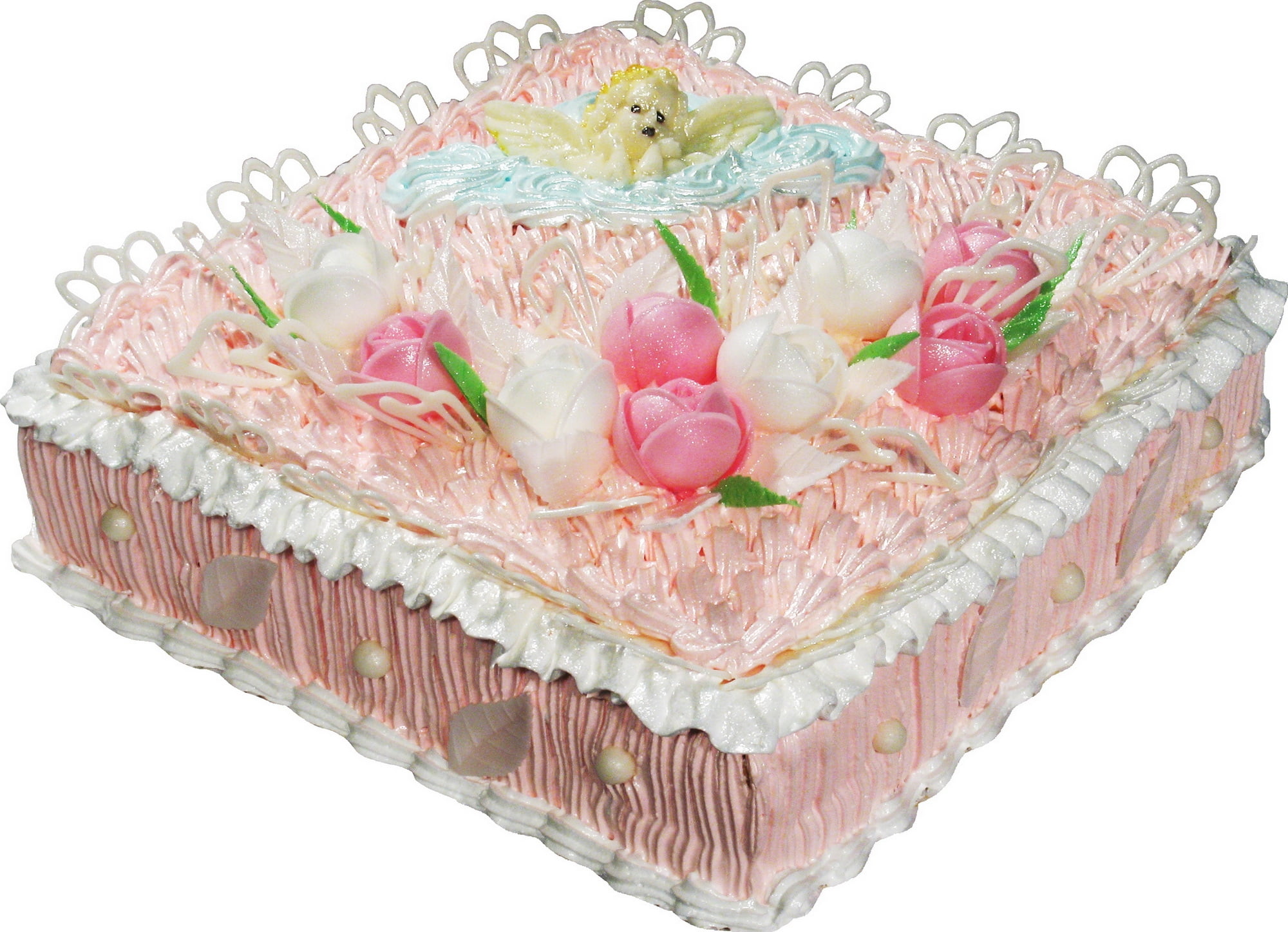 square pink-and-white-colored icing cake, cream, delicious, dessert