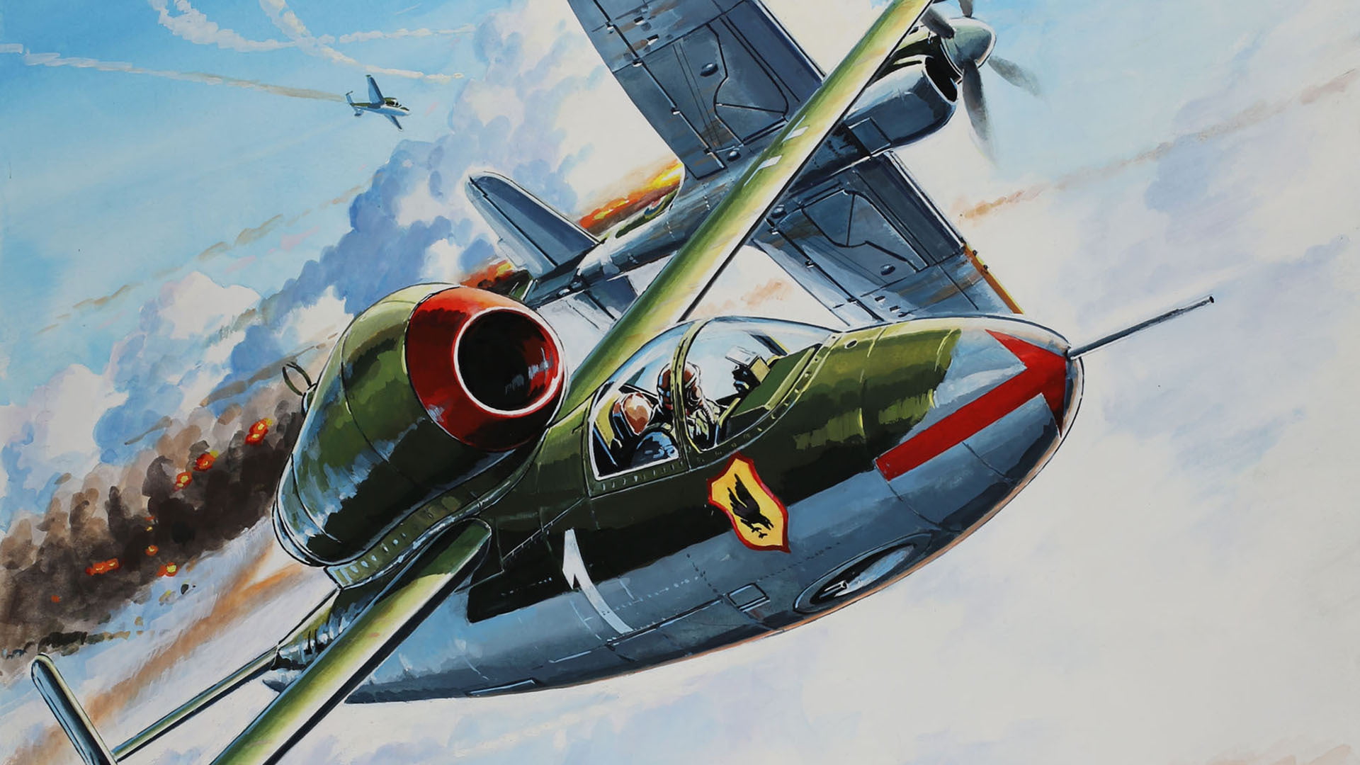 fighter plane illustration, figure, Luftwaffe, Heinkel, People Jager