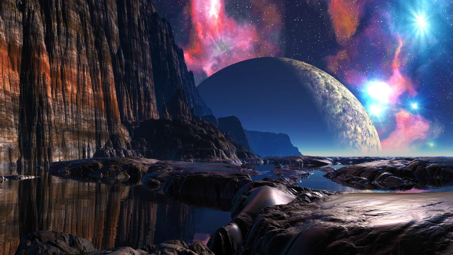 Free download | HD wallpaper: space art, alien planet, surface, outer ...