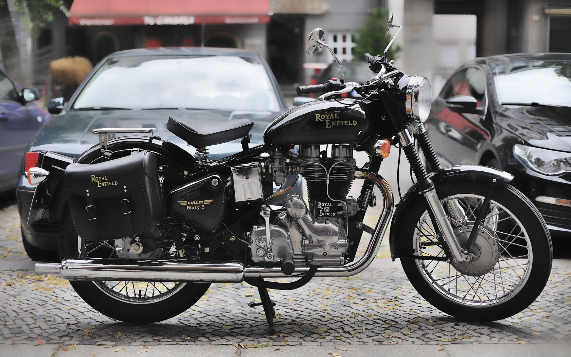 Royal Enfield Bullet Sixty 5, black-and-gray cruiser motorcycle