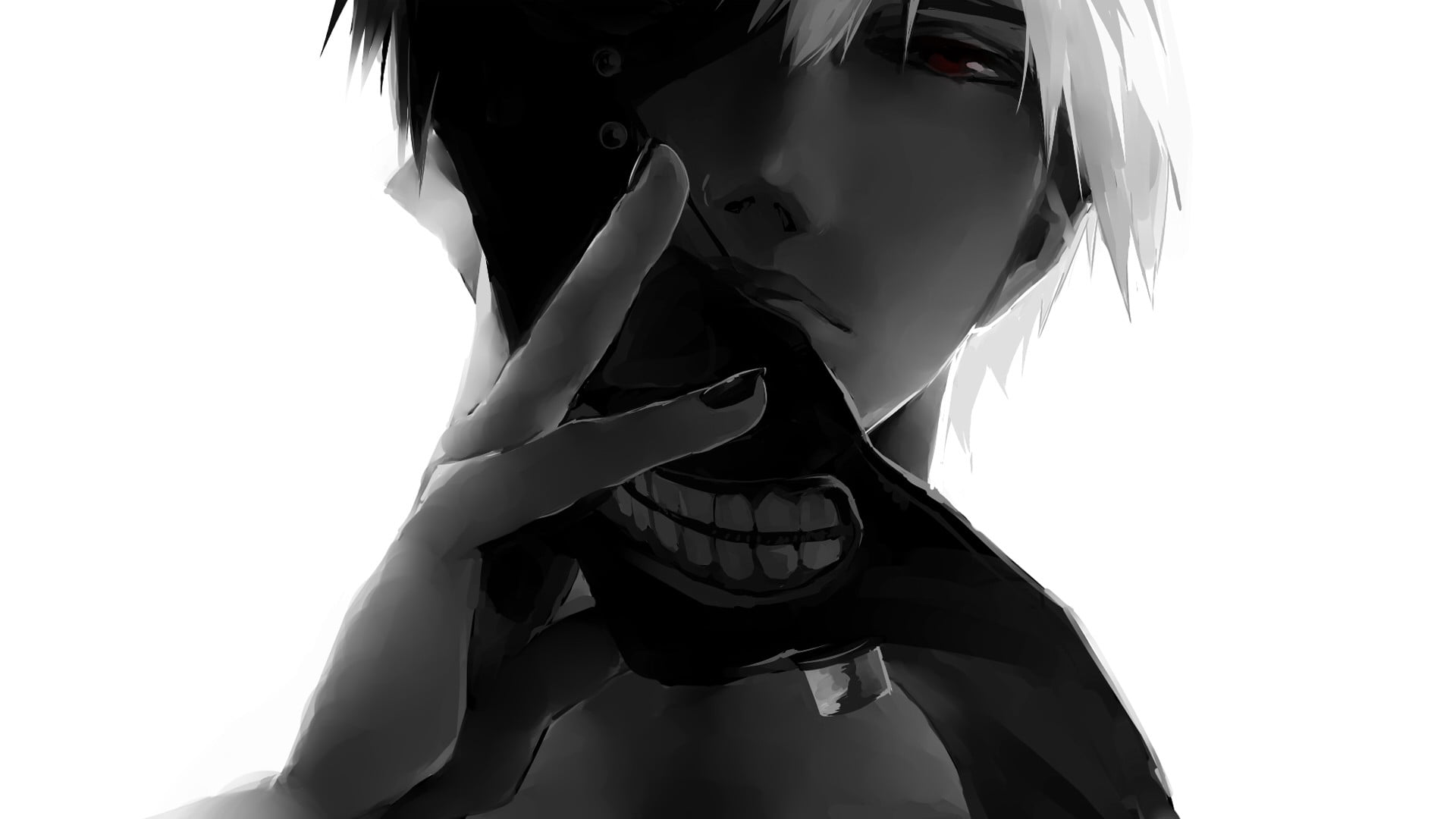 white haired male illustration, anime, mask, Tokyo Ghoul, Kaneki Ken