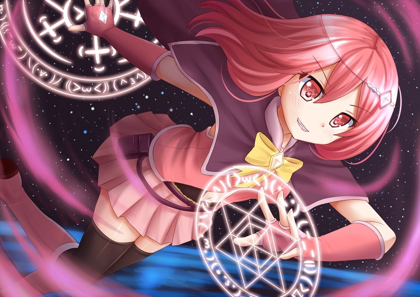 anime girl, magic spell, red hair, cape, art and craft, representation