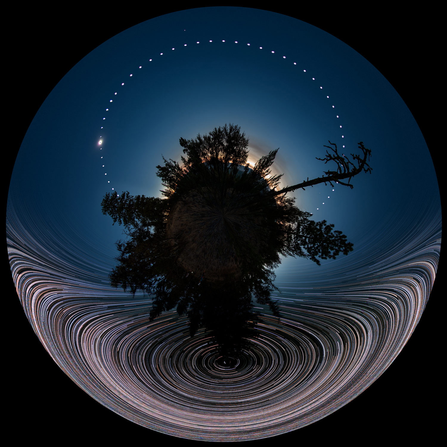 black background, Clear Sky, Distortion, Long Exposure, Panoramic Sphere