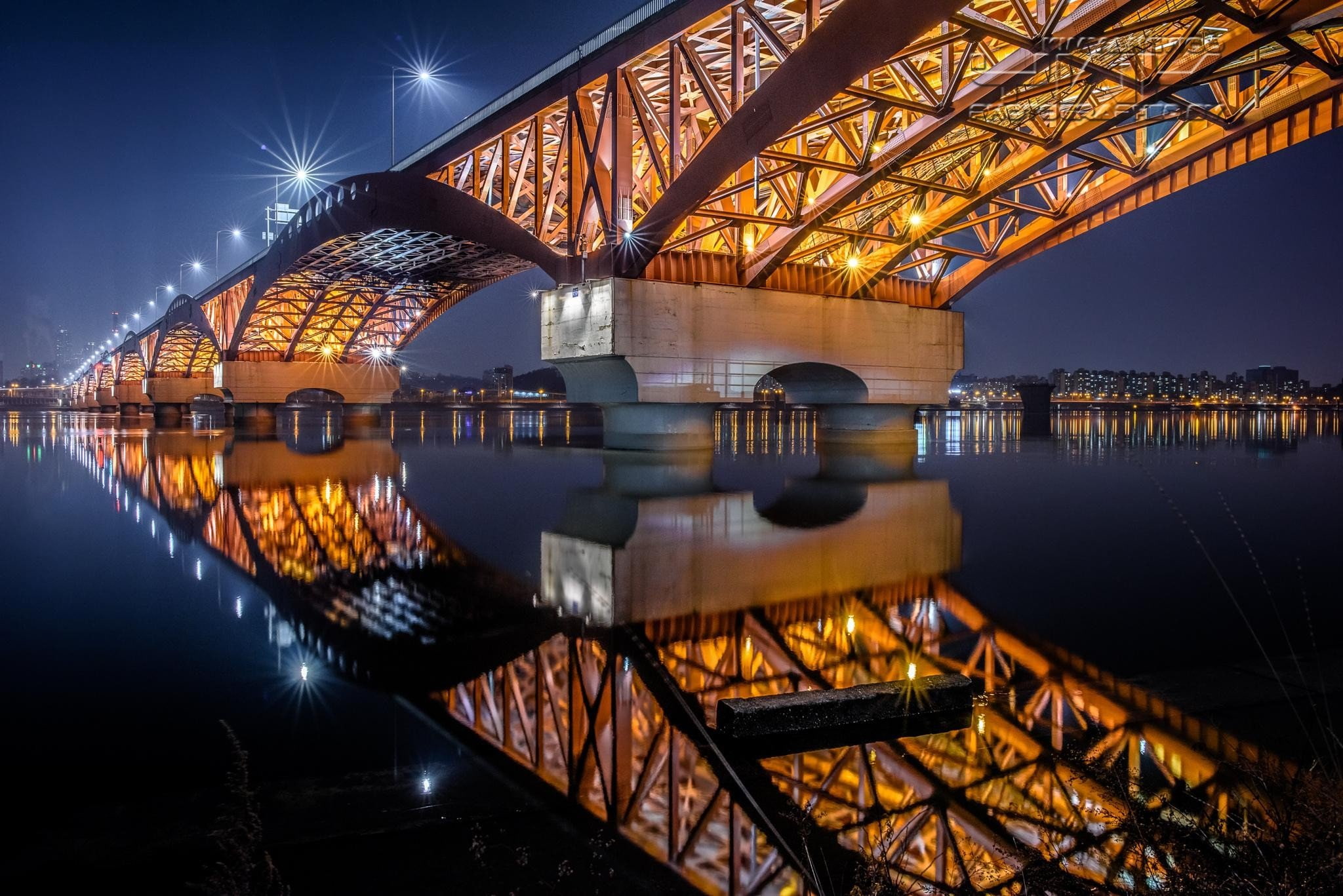 Han River, Lights, night, reflection, Seongsu Bridge, Seoul