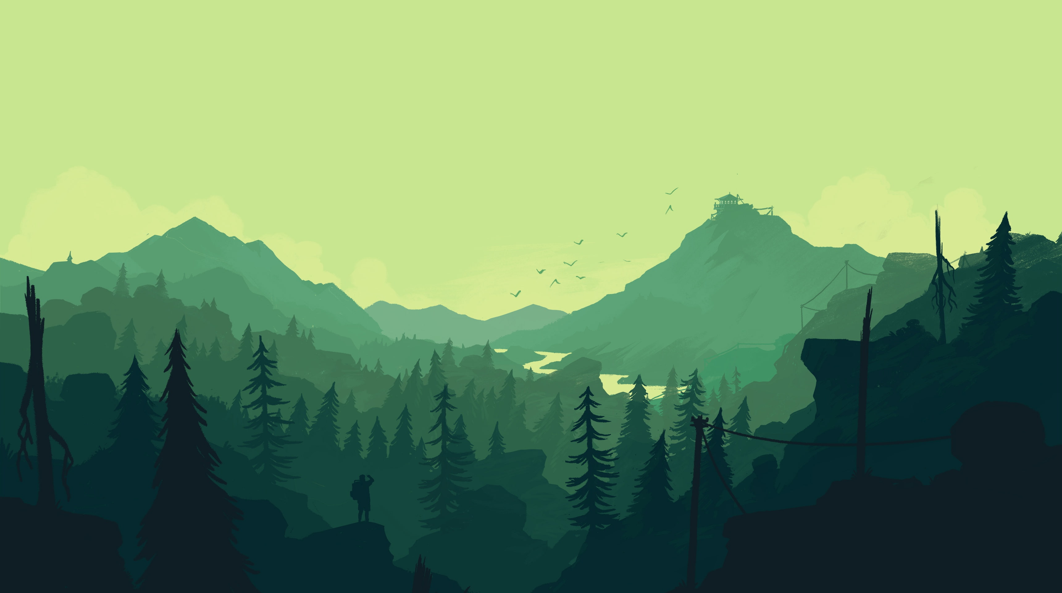 Mountains, The game, People, Forest, View, Silhouette, Hills