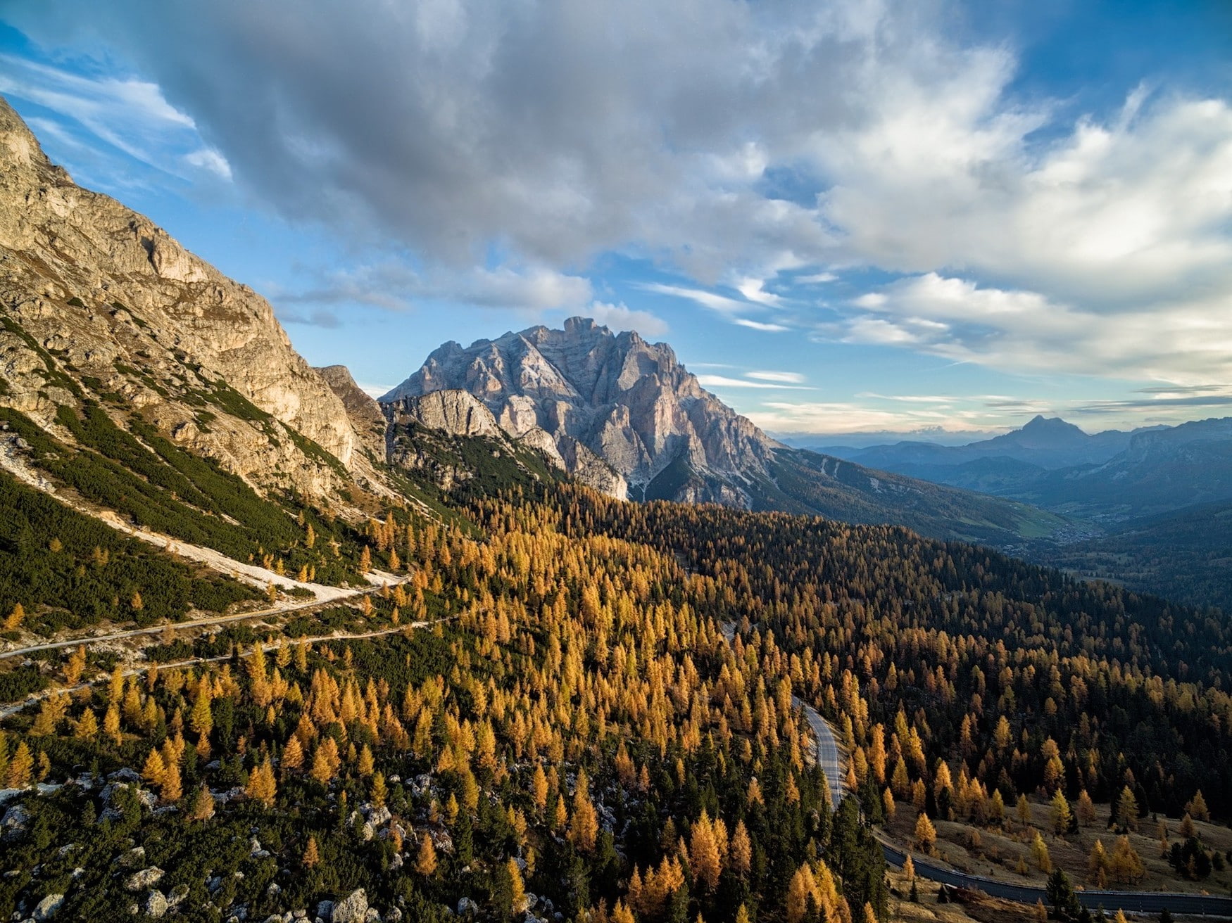 clouds, Dolomites (mountains), Fall, forest, Italy, landscape