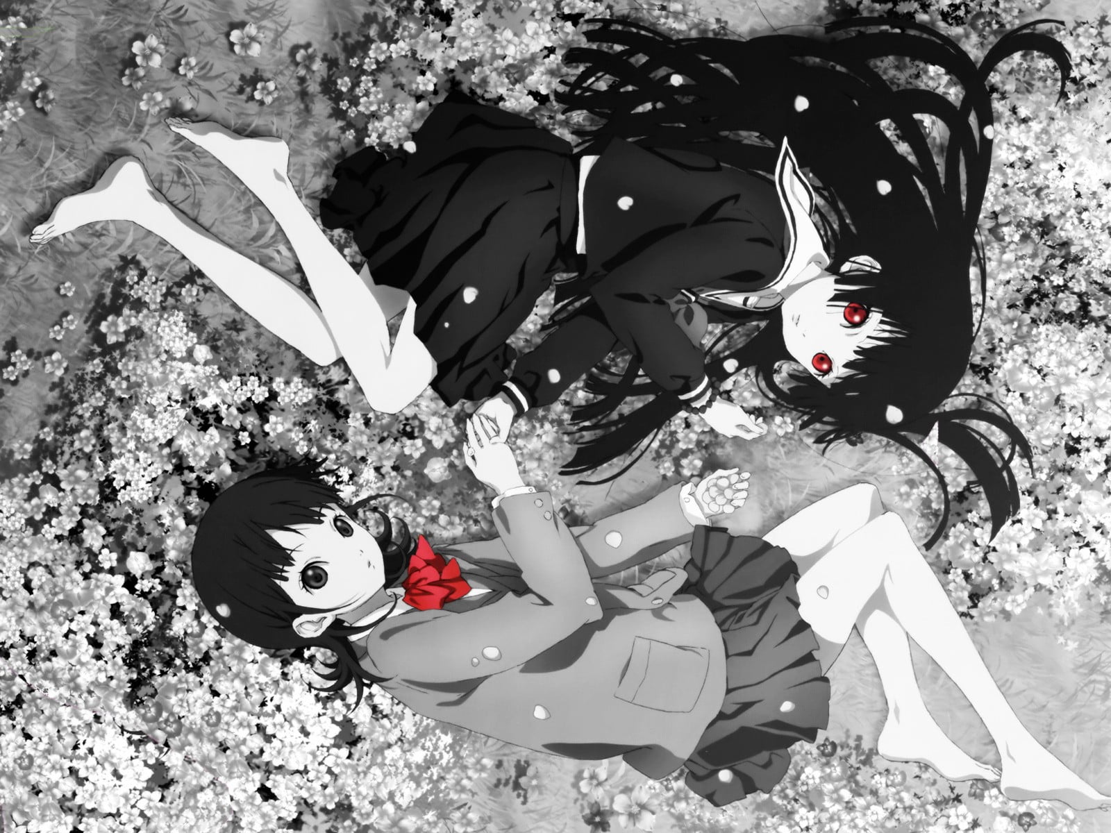 Enma Ai, anime girls, Jigoku Shoujo, flowers, lying down, kimono