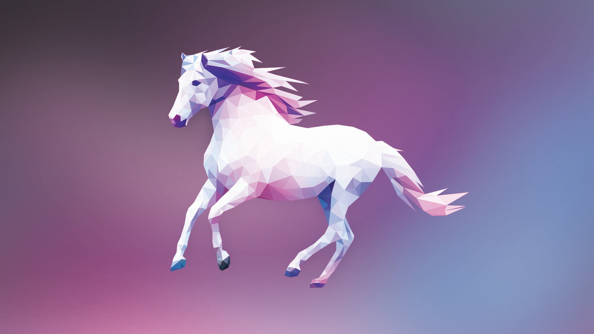 white, pink, and purple horse illustration, low poly, digital art