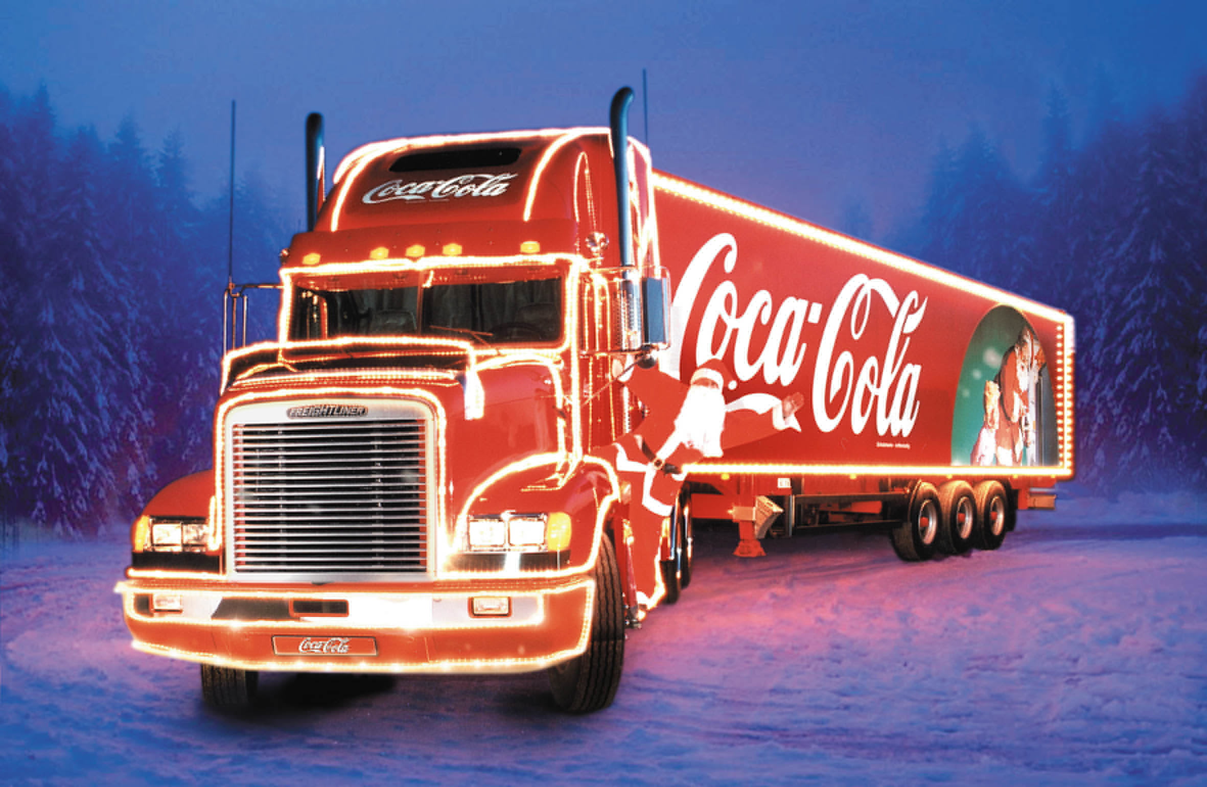 red Coca-Cola truck, new year, coca cola, tractor, Freightliner