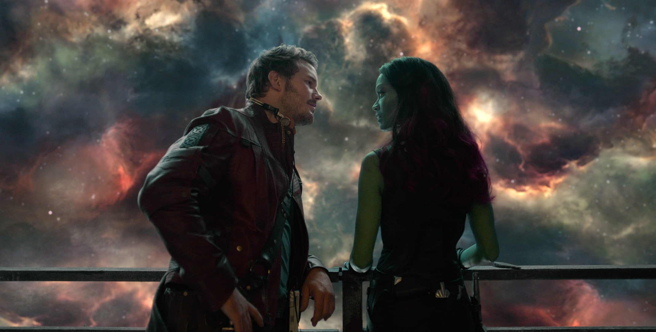 Gamora, Guardians Of The Galaxy, Star Lord, two people, smoke - physical structure