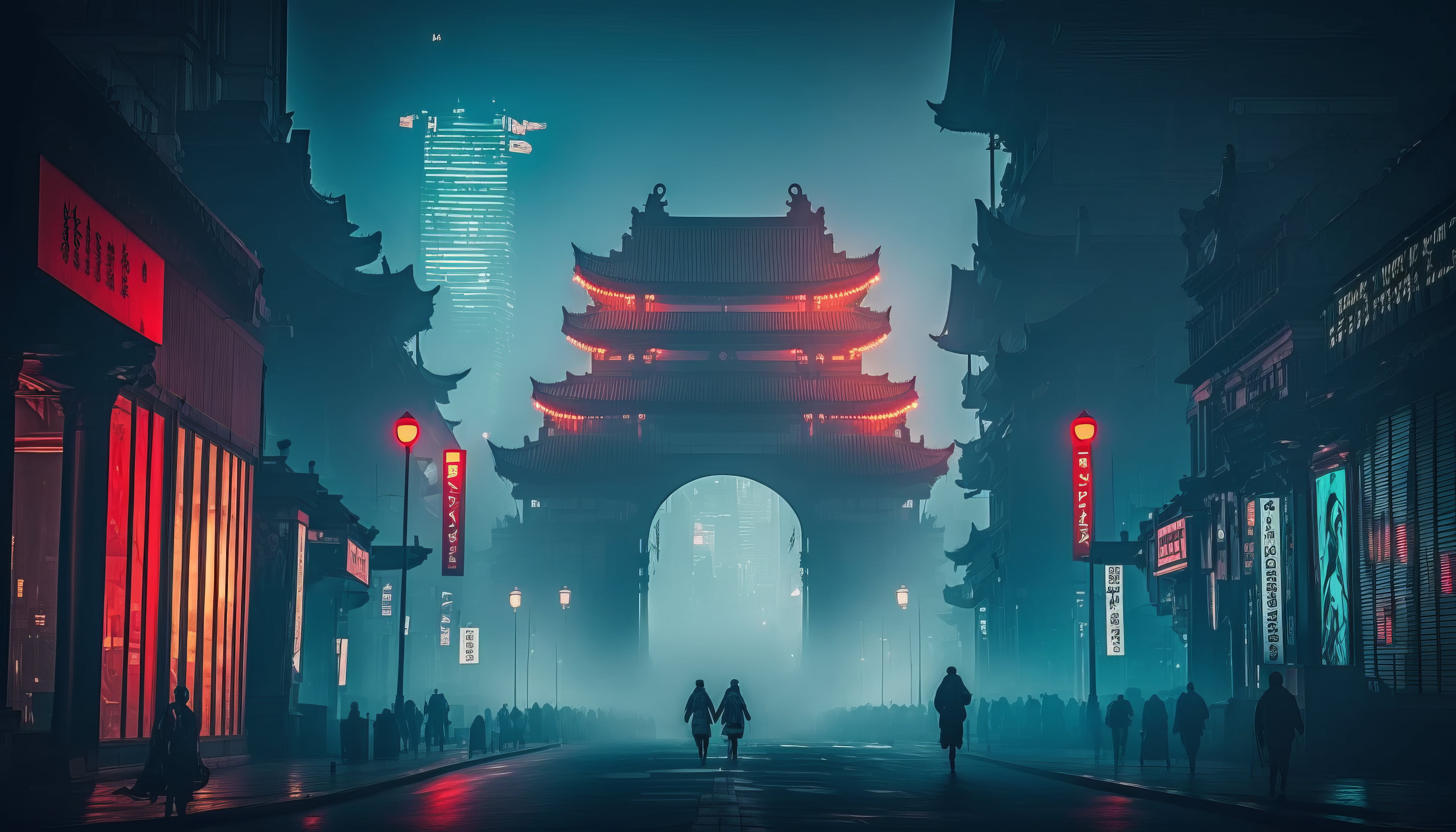 Free download | HD wallpaper: AI art, illustration, China, street, city ...