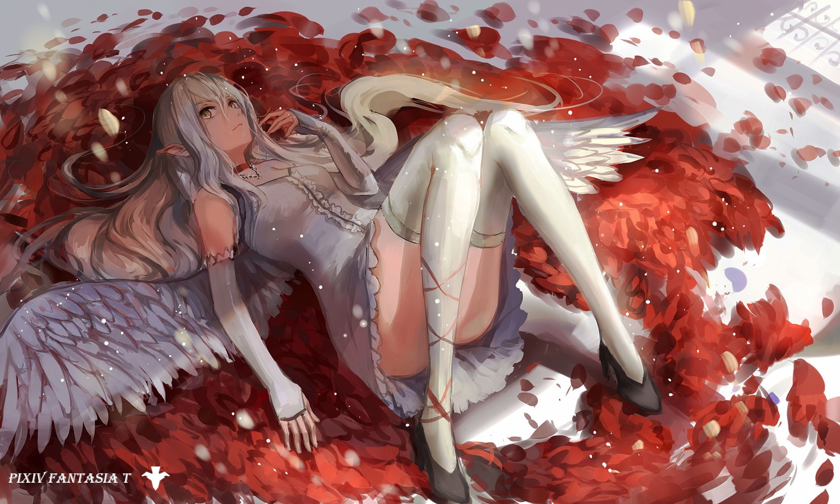 anime girls pixiv fantasia wings thigh highs dress elbow gloves angel sexy anime