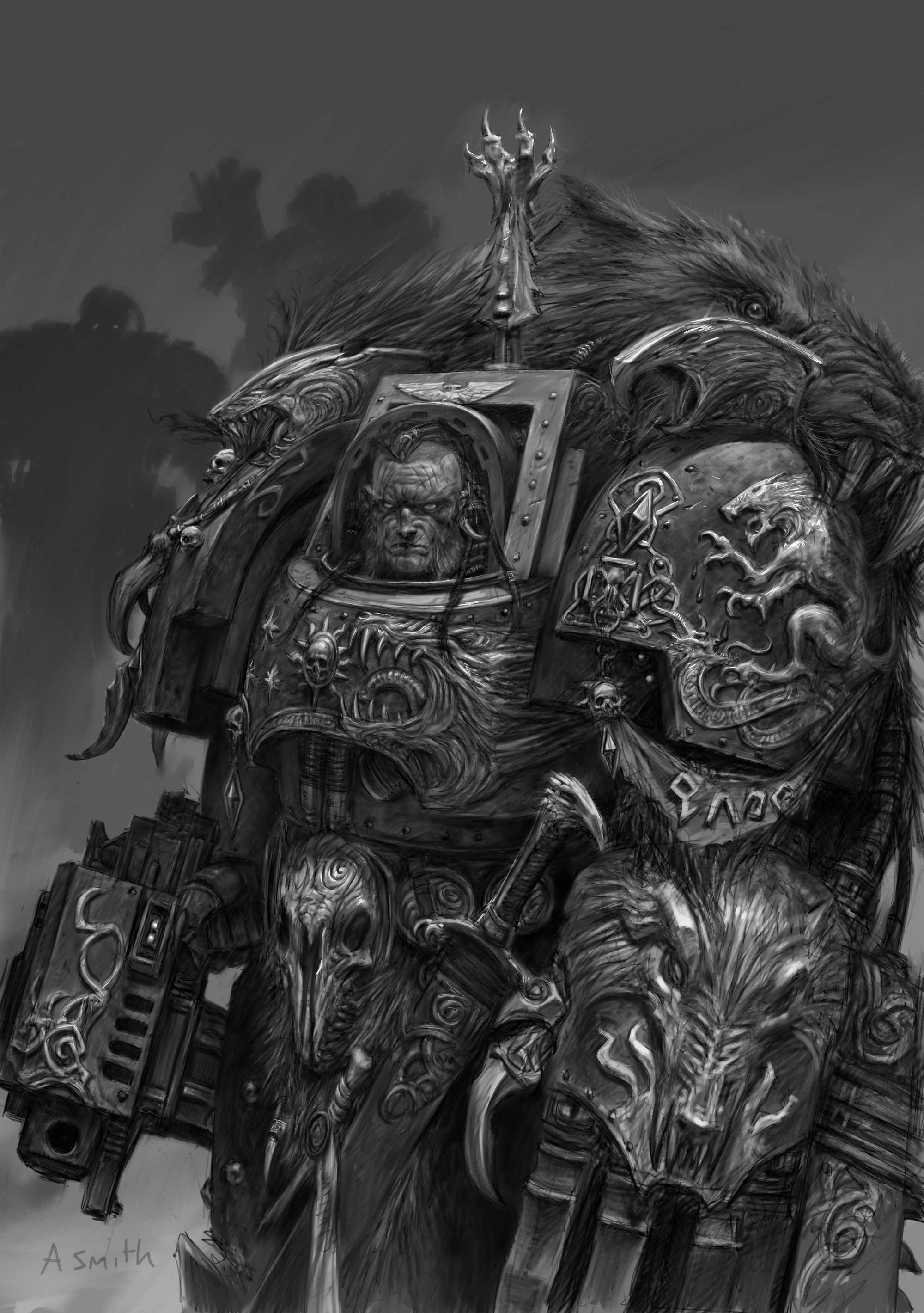 warhammer 40k space marine grayscale monochrome concept art adrian smith space wolf 2000x2840 wal Aircraft Concepts HD Art