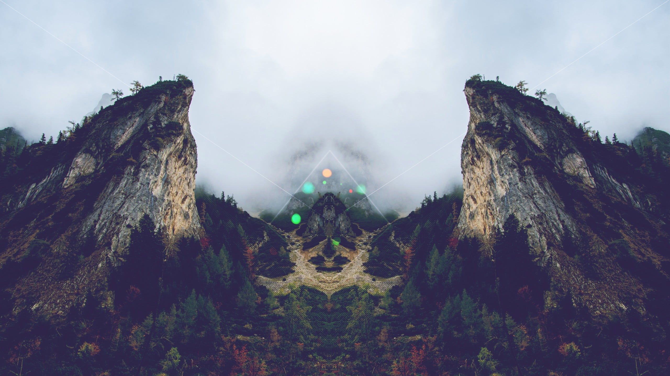 mountains and trees, forest, mirrored, prism, sky, scenics - nature