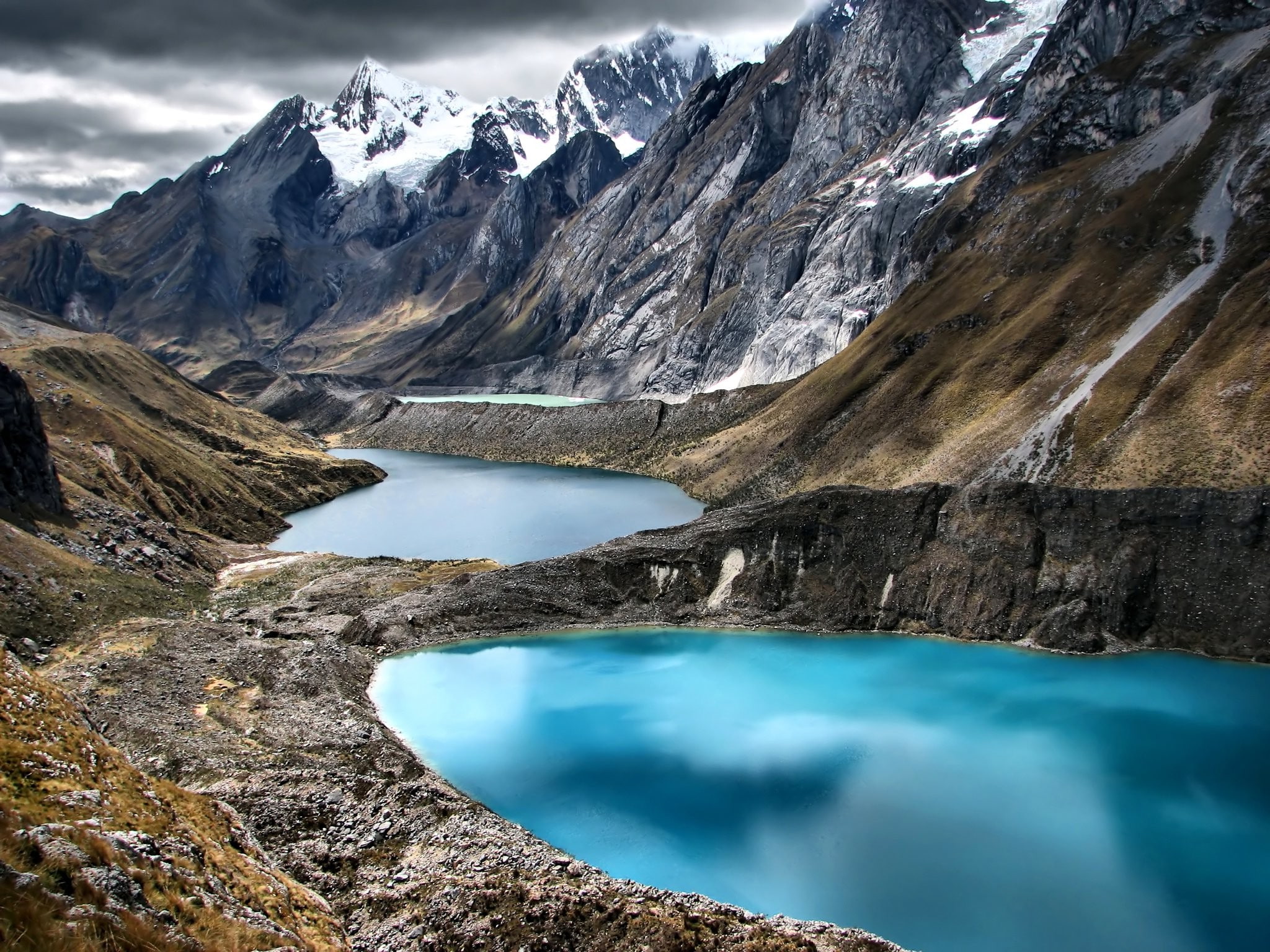 clouds, lake, landscape, mountain, nature, Peru, reflection