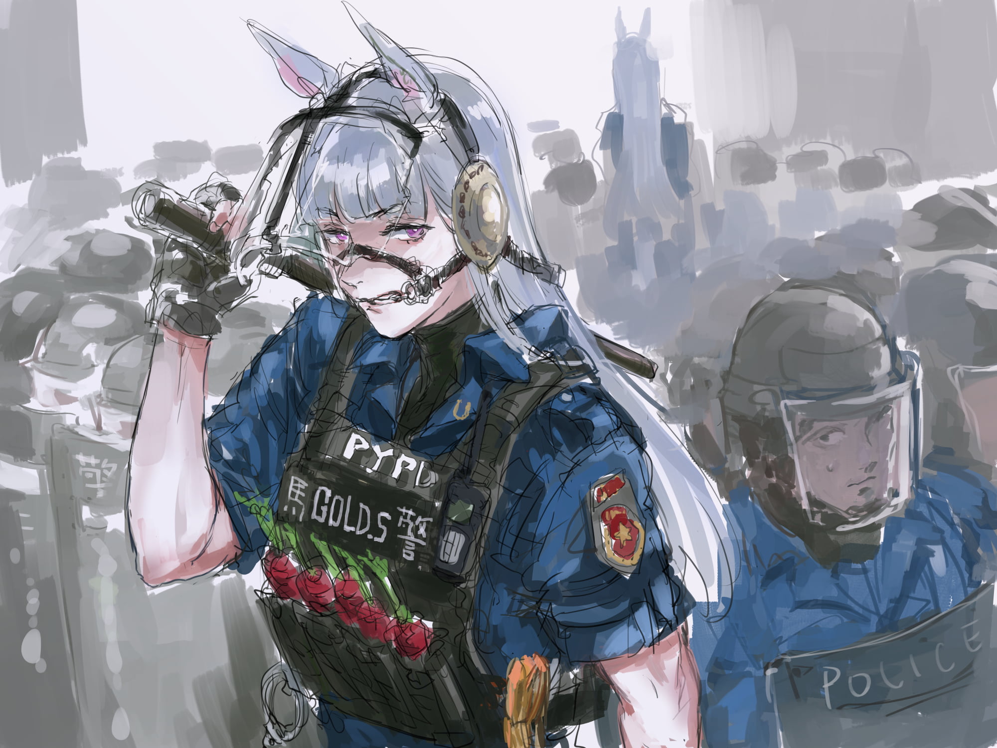 Uma Musume Pretty Derby, police women, purple eyes, carrots