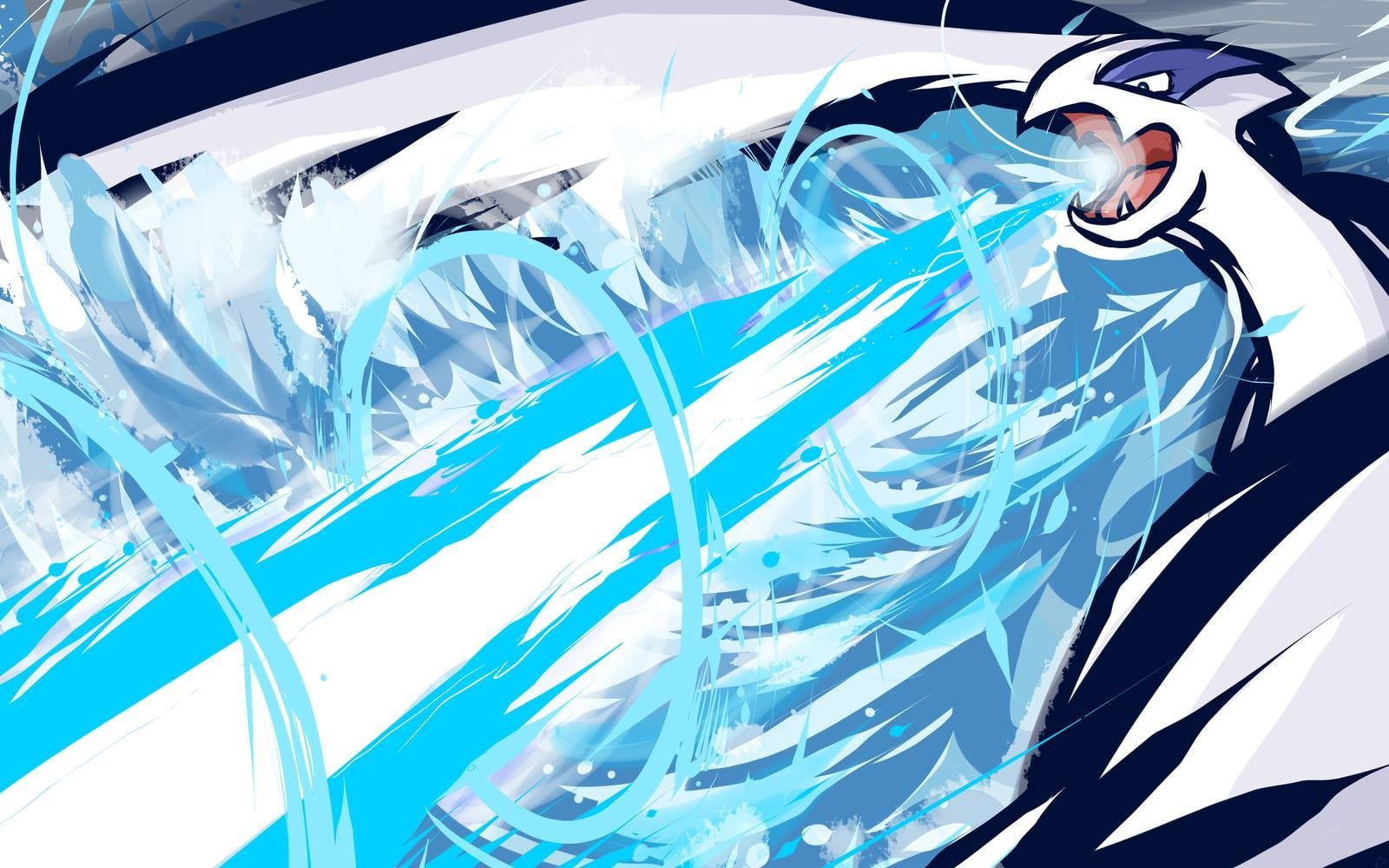 white dragon character digital wallpaper, Pokémon, Lugia, blue