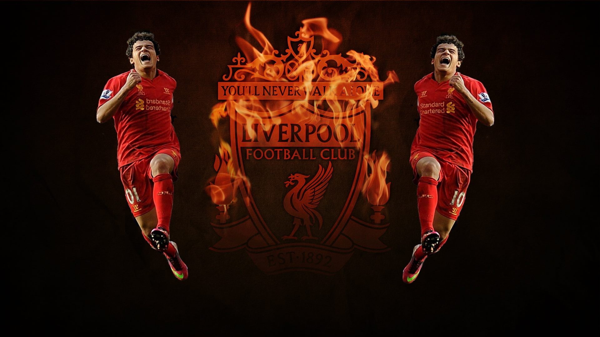 Liverpool FC, YNWA, Philippe Coutinho, black background, text