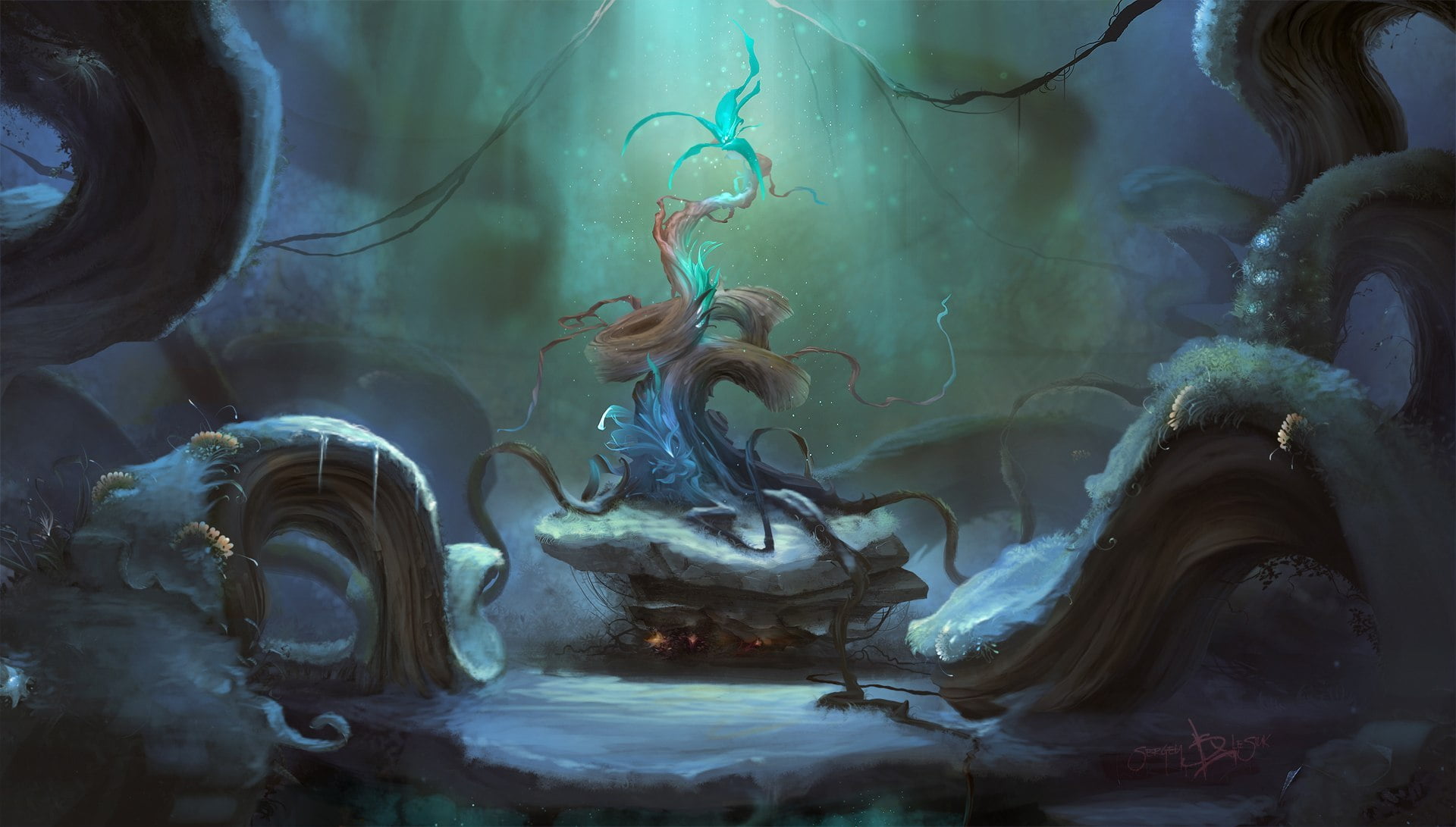 underwater tree digital wallpaper, forest, trees, magic, Nature