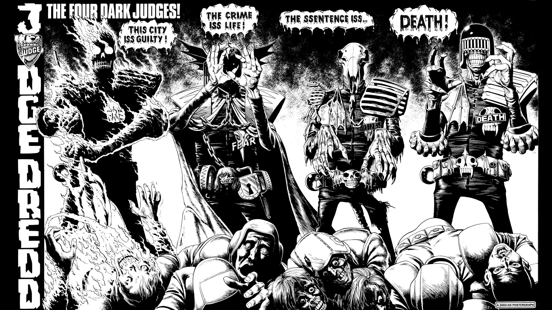 Judge Dredd BW HD, cartoon/comic