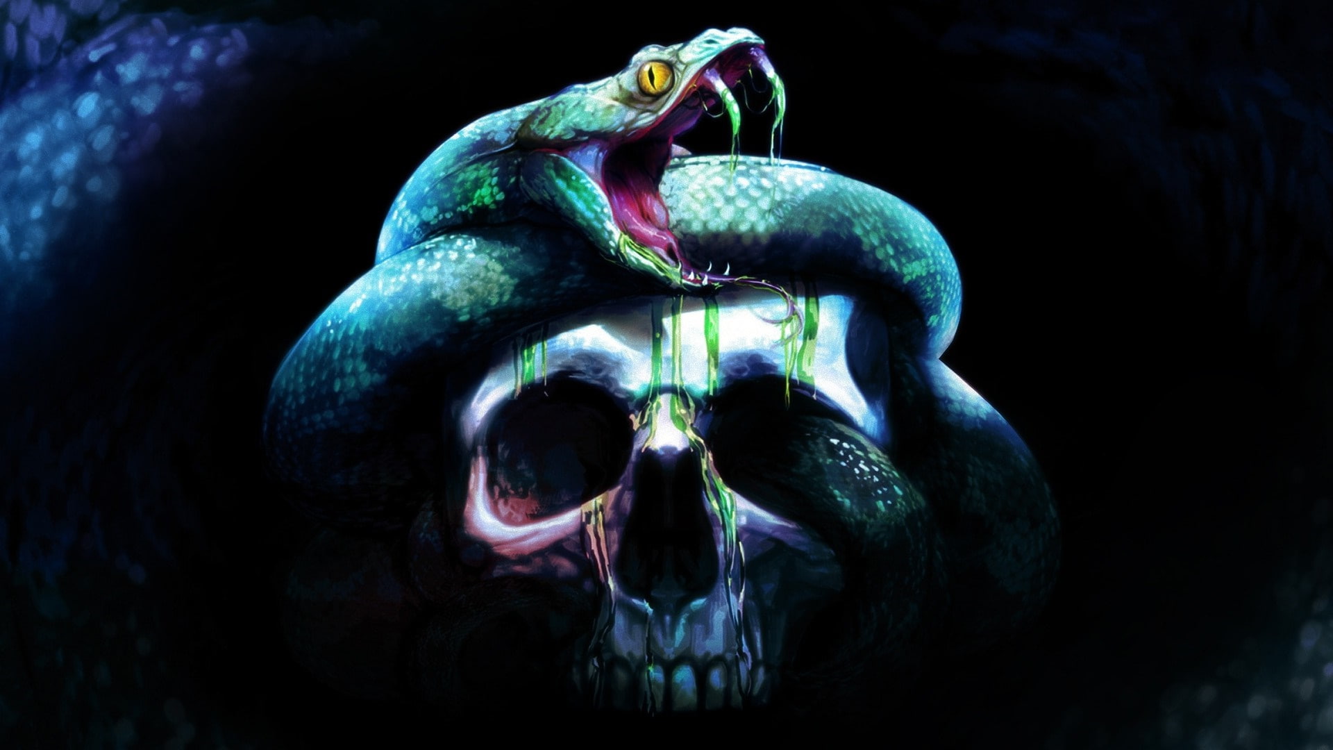 snake, serpent, darkness, skull, cobra