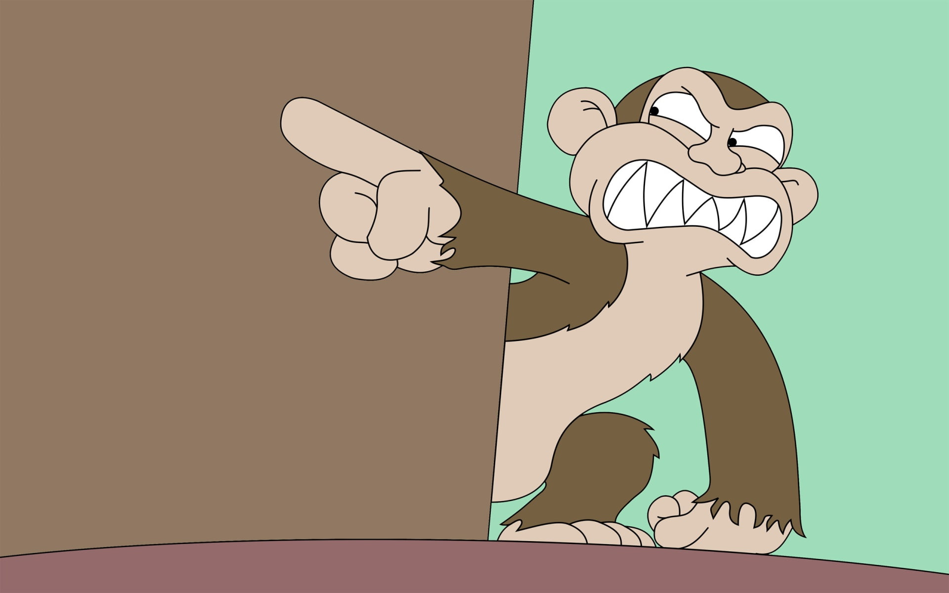 Evil Monkey Family Guy, monkey beside wall pointing at it's right illustration