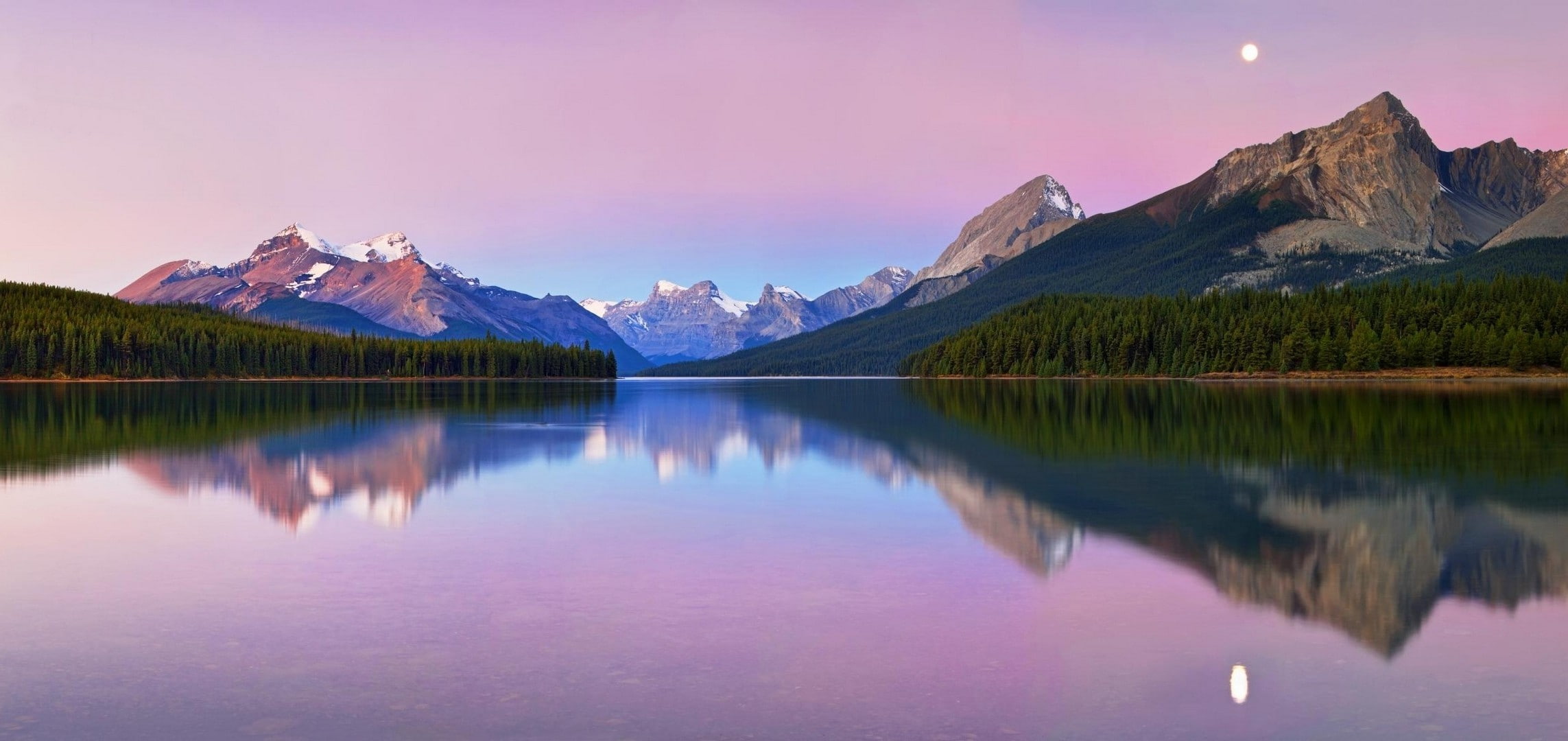 Canada, forest, lake, Lake Maligne, landscape, Moon, mountain