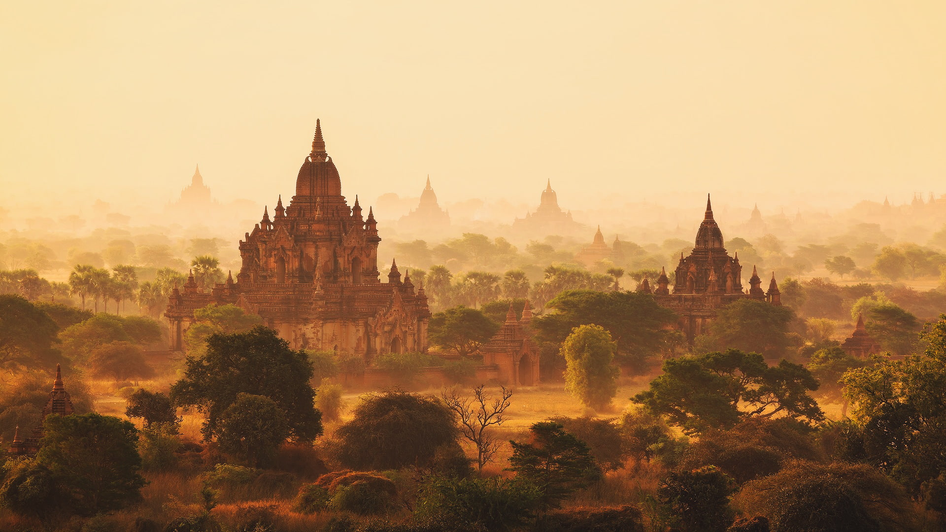 morning, haze, Myanmar, Burma, temples
