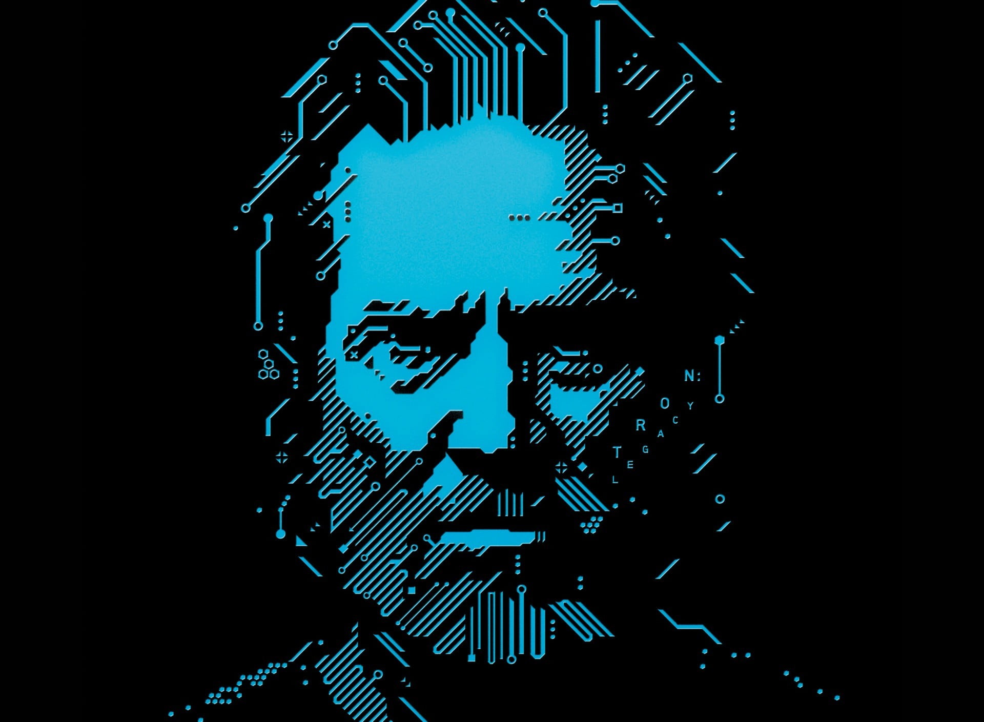 male digital portrait, Tron: Legacy, Jeff Bridges, blue, cyan