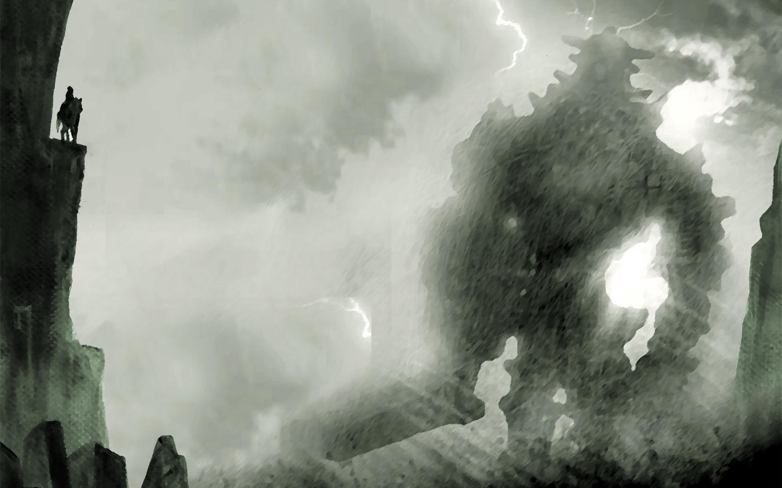 Shadow of the Colossus BW HD, animated illustration wallpaper