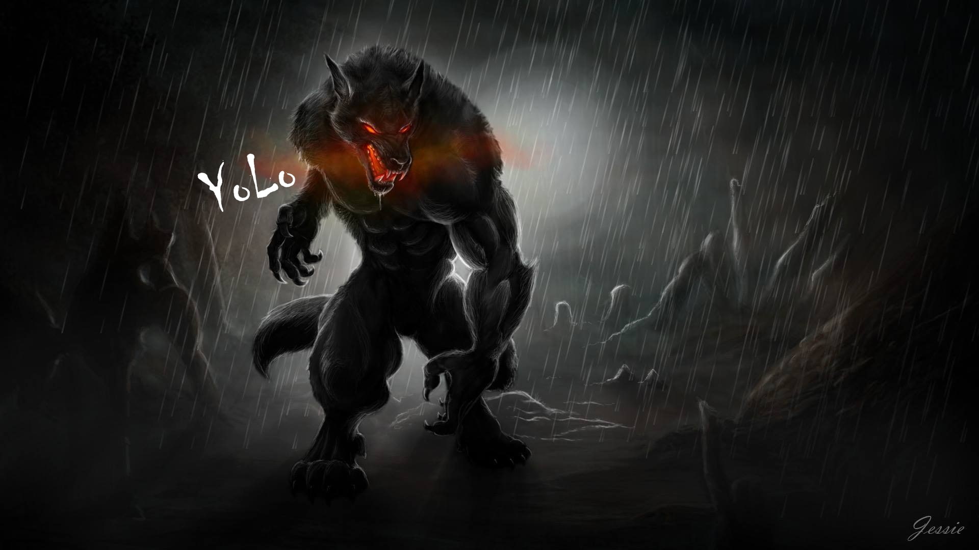 wolf, red, fantasy art, creature, red eyes
