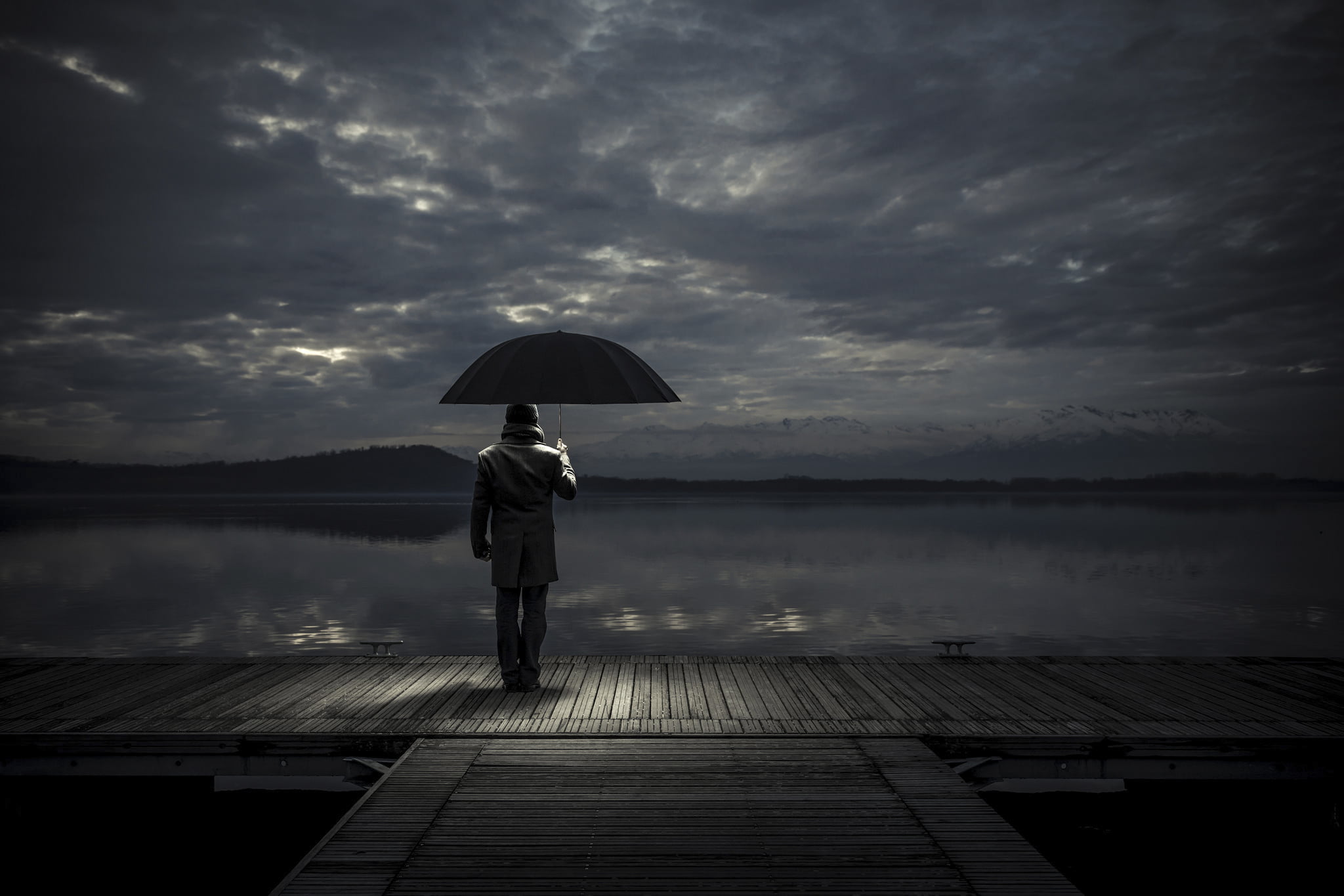 alone, love, man, umbrella, sad, protection, sky, water, cloud - sky