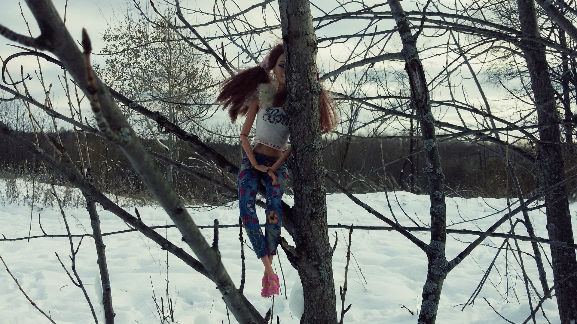 barbie doll, Russia, winter, snow, trees, cold temperature, bare tree
