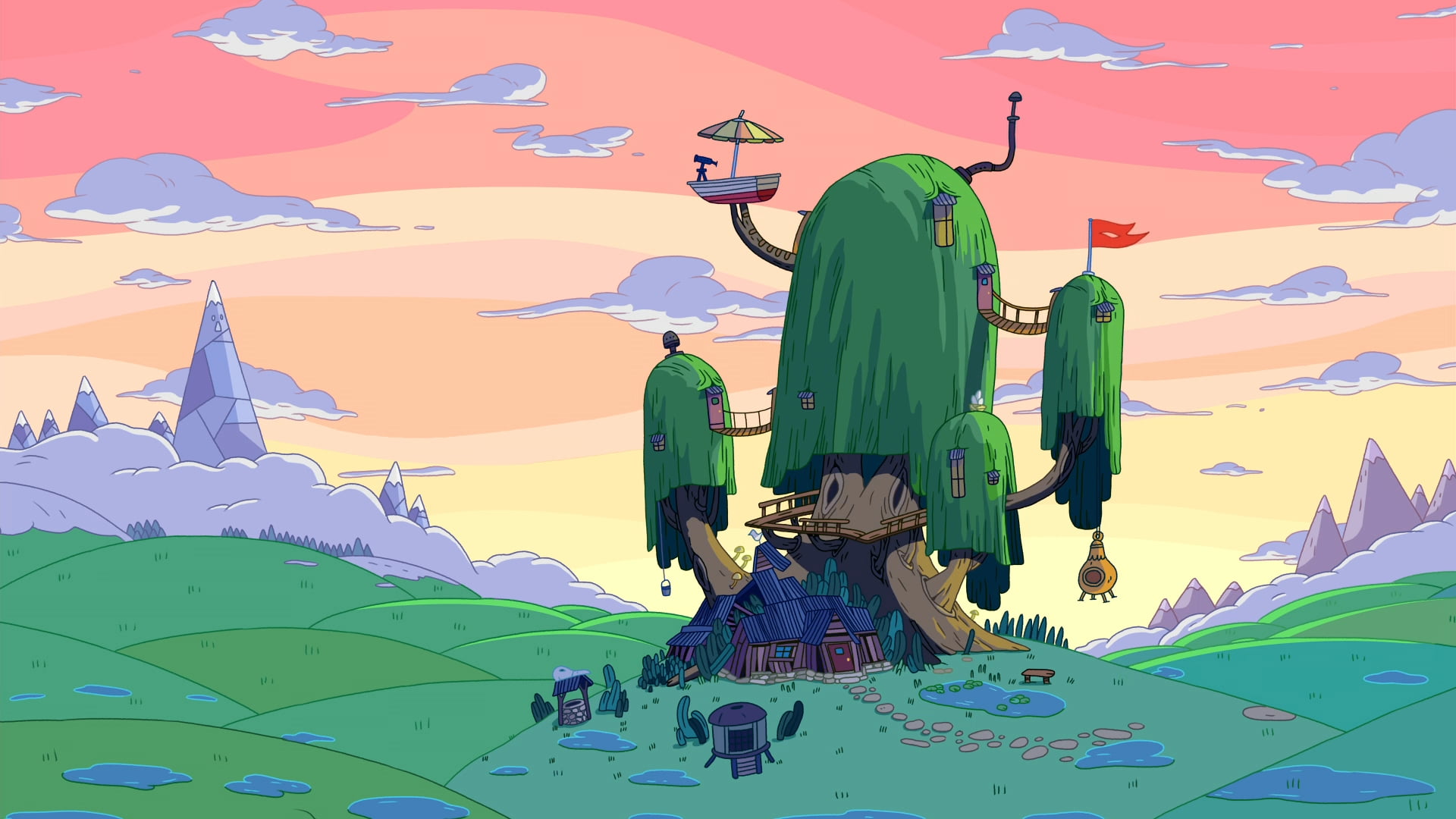 Adventure Time, tree house, nature, mountains
