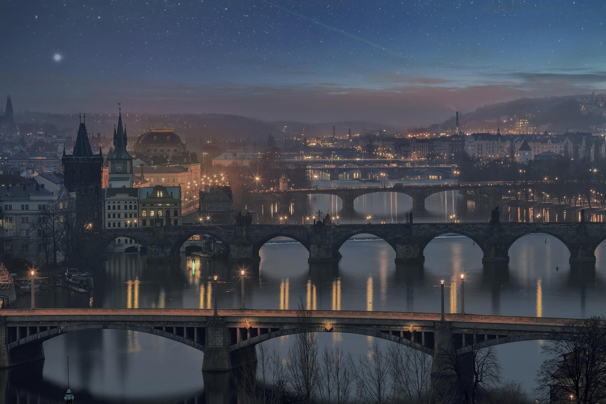 gray concrete bridges, city, Prague, Czech Republic, Charles Bridge