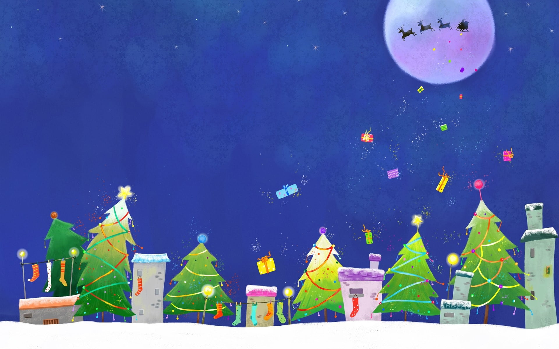 green palm trees illustration, winter, stars, decoration, holiday