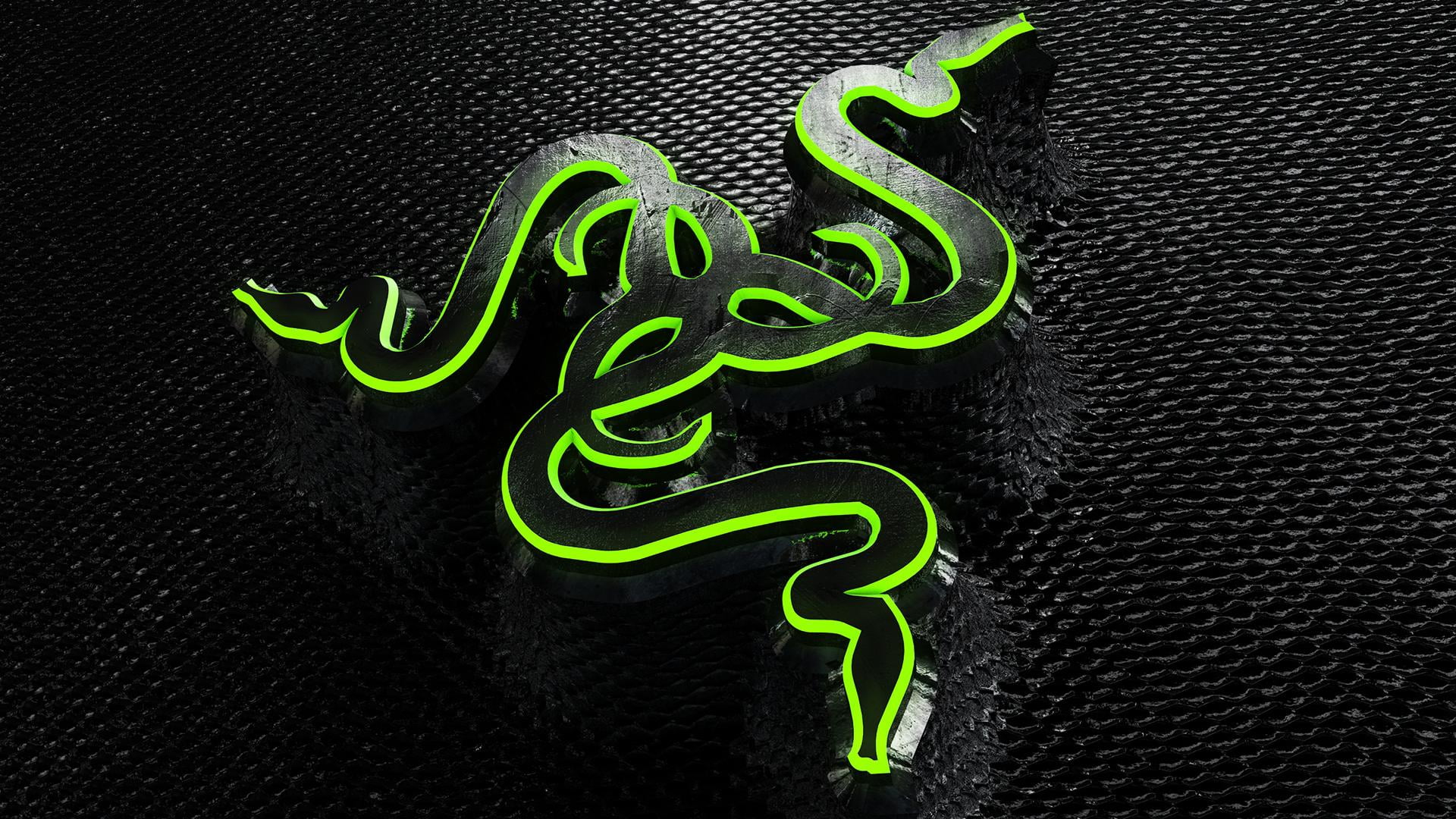 green and black Razer logo, digital art, green color, no people
