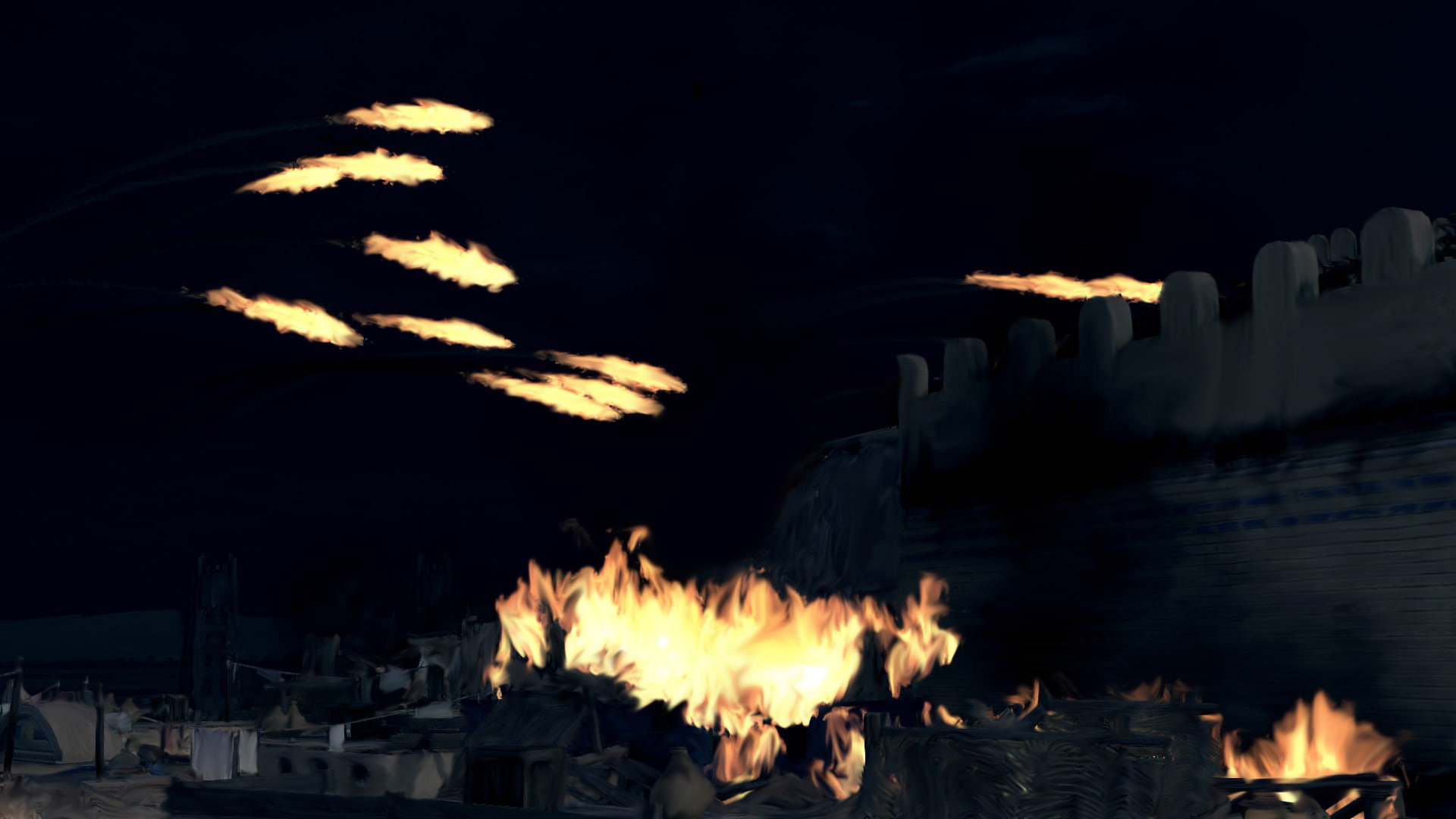 Photoshop, medieval, siege, fire, sketches, night, the Darkness
