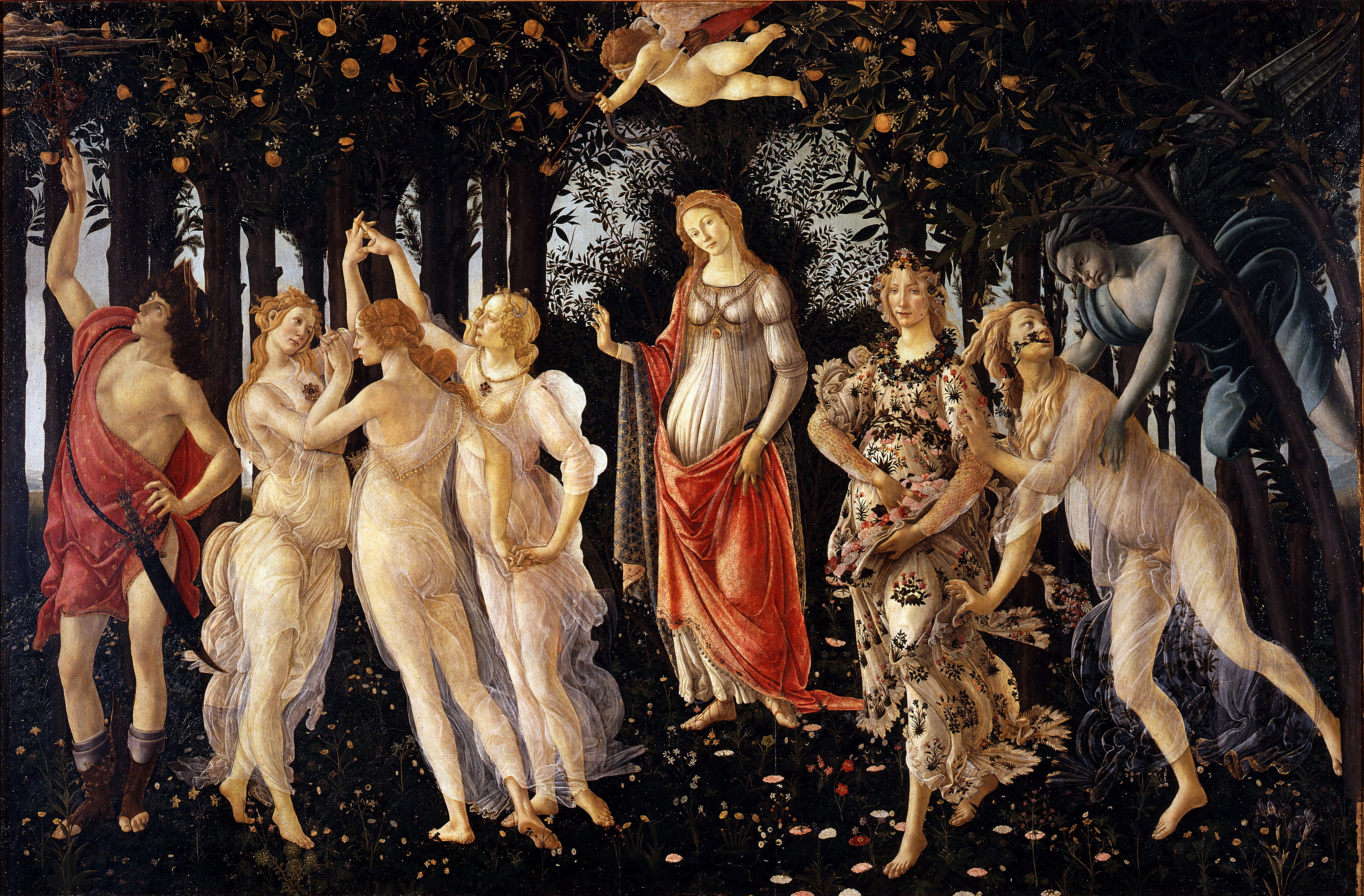 flowers, dance, Spring, Botticelli, Cupid