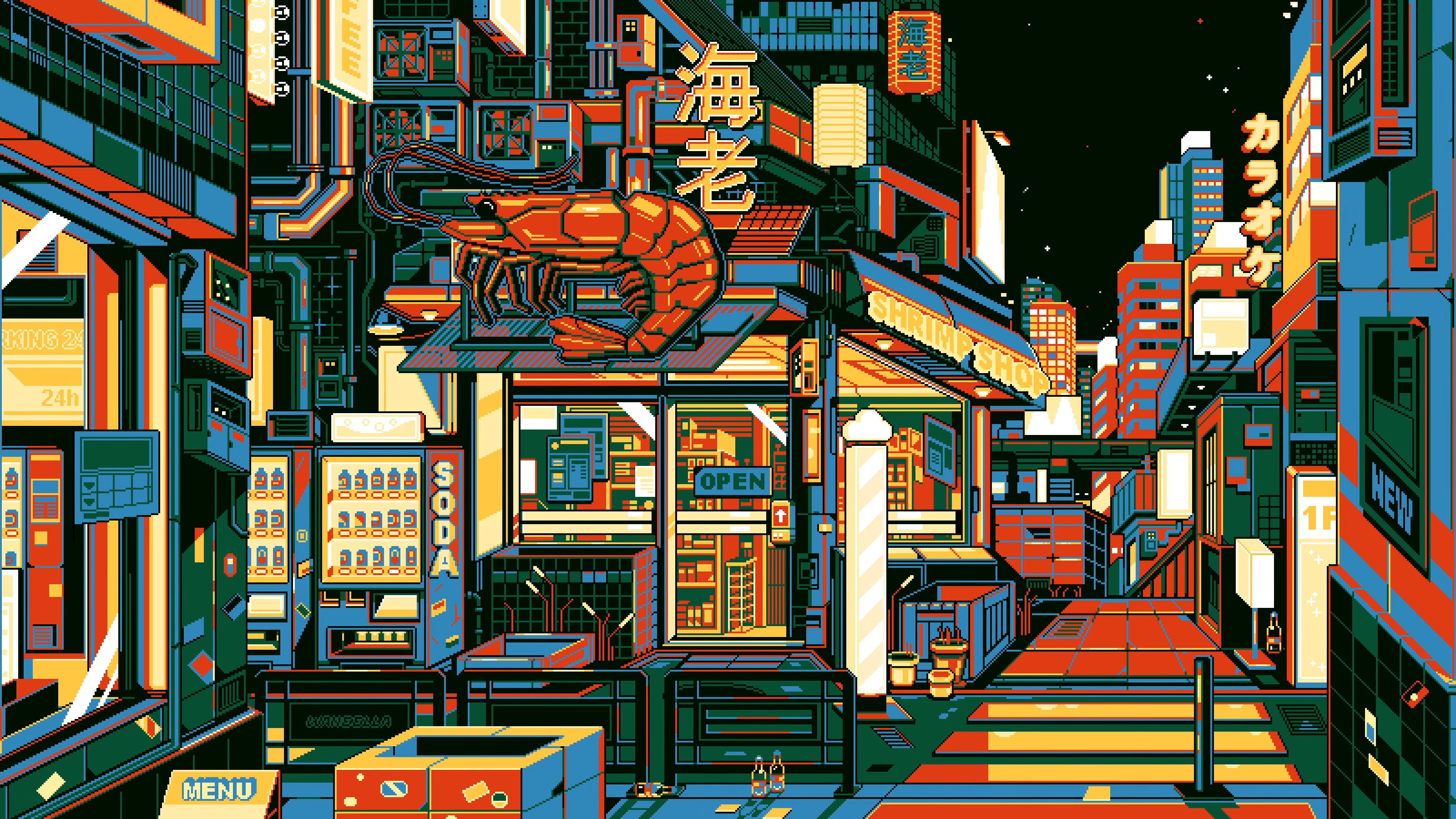 Free download | HD wallpaper: pixel art, waneella, night, lights, city ...