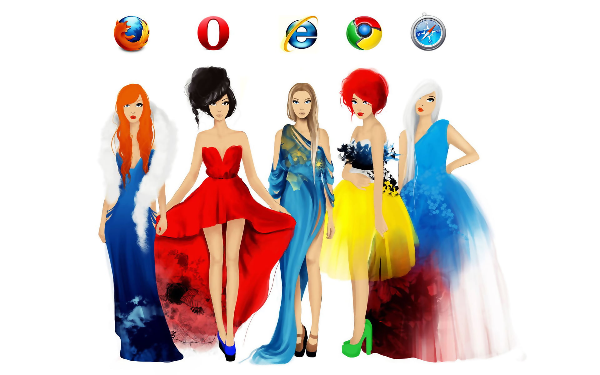 web browser logos, girls, dress, brunette, hairstyle, blonde