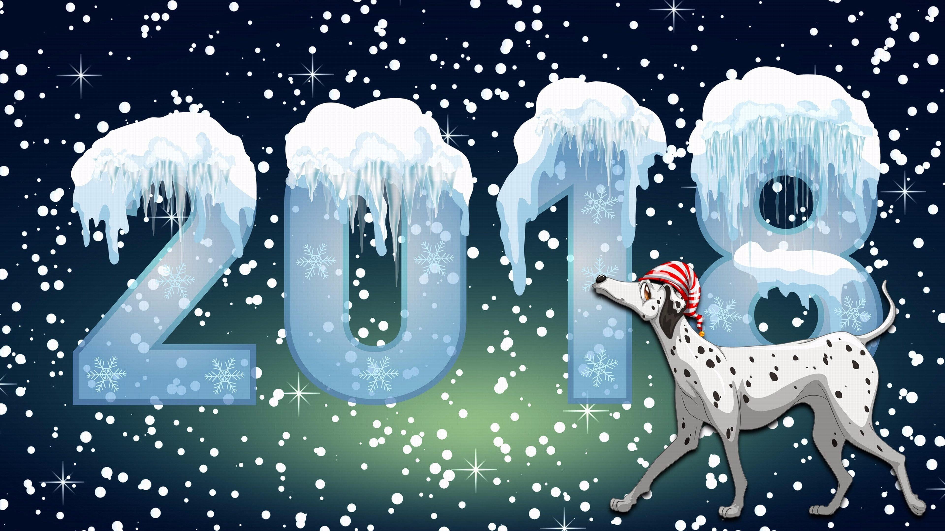 new year, winter, snowfall, ice, dog, 2018, astrology, dog year