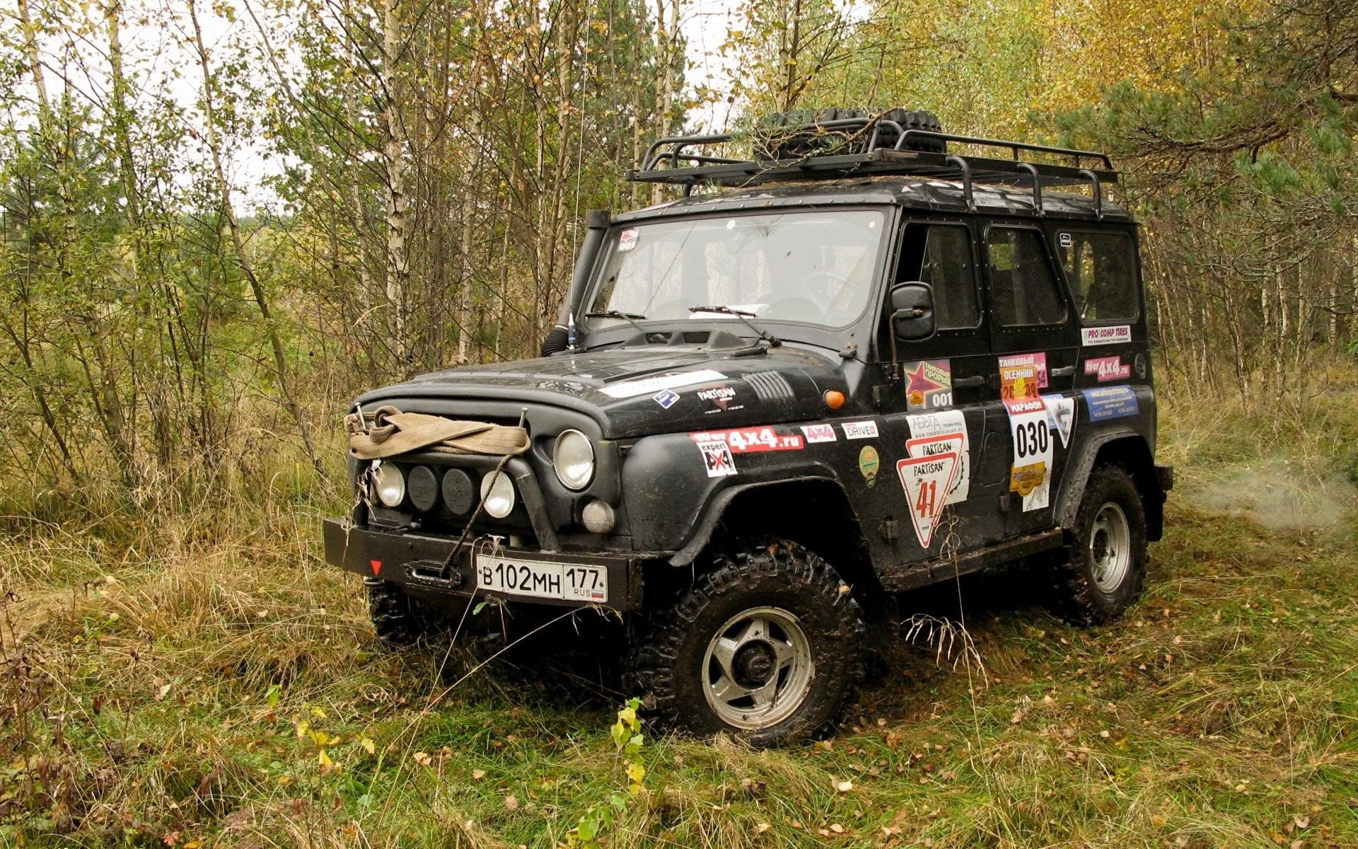 cars, forests, grass, green, offroad, russian, russians, trees