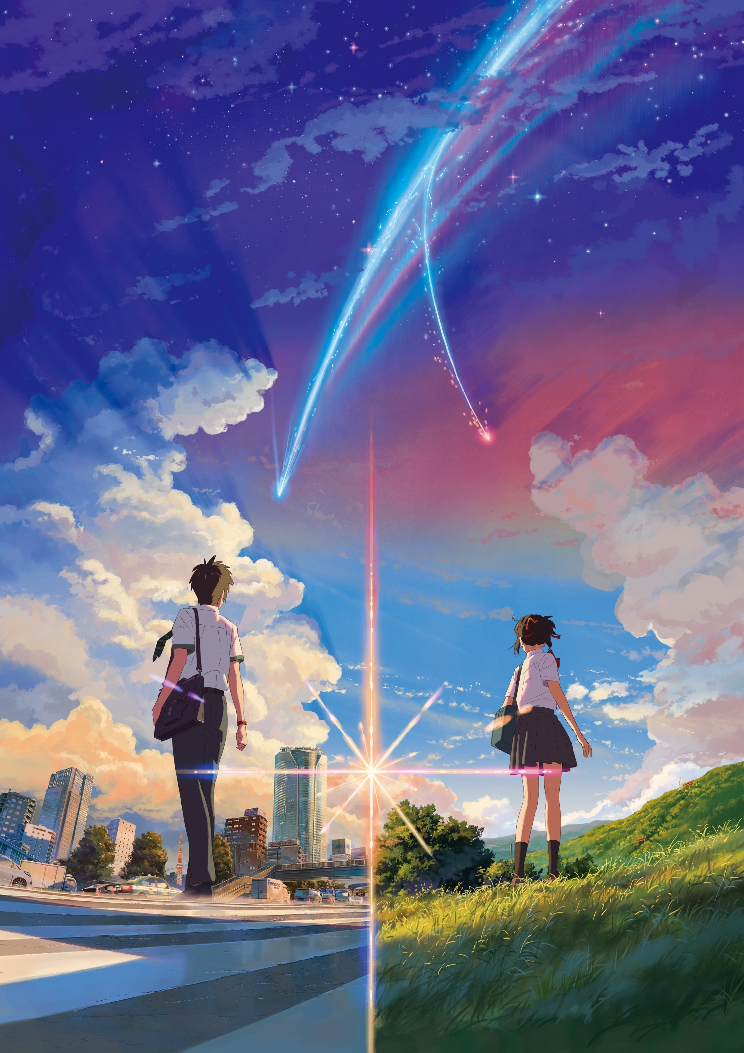 Your Name digital wallpaper, Your Name anime, anime girls, landscape
