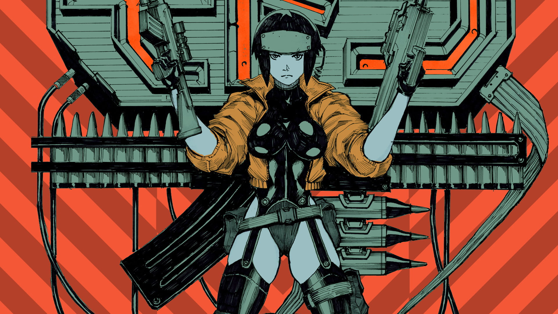 character holding guns illustration, digital art, manga, Ghost in the Shell