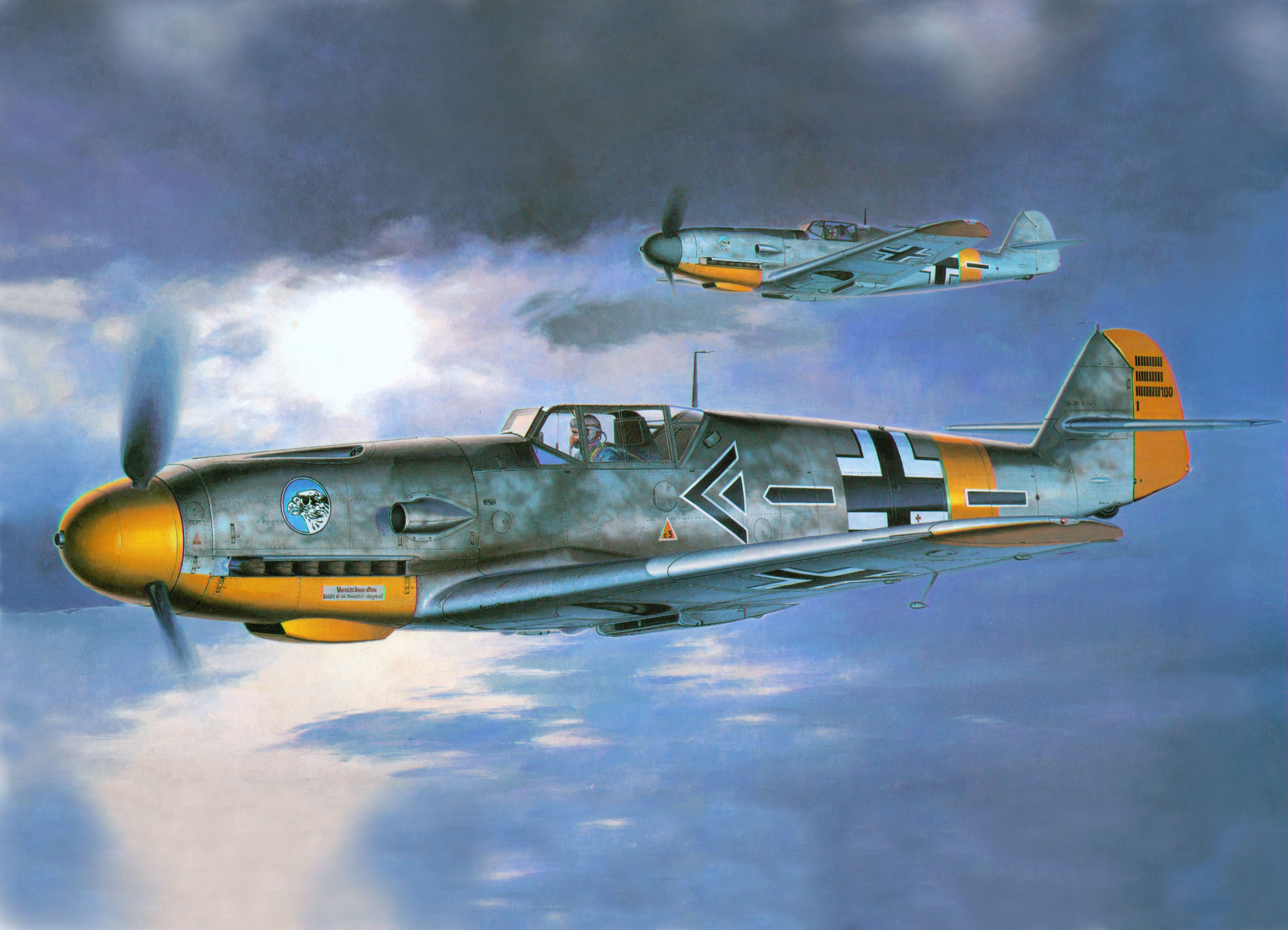 two gray-and-orange fighter planes, the plane, figure, the second world